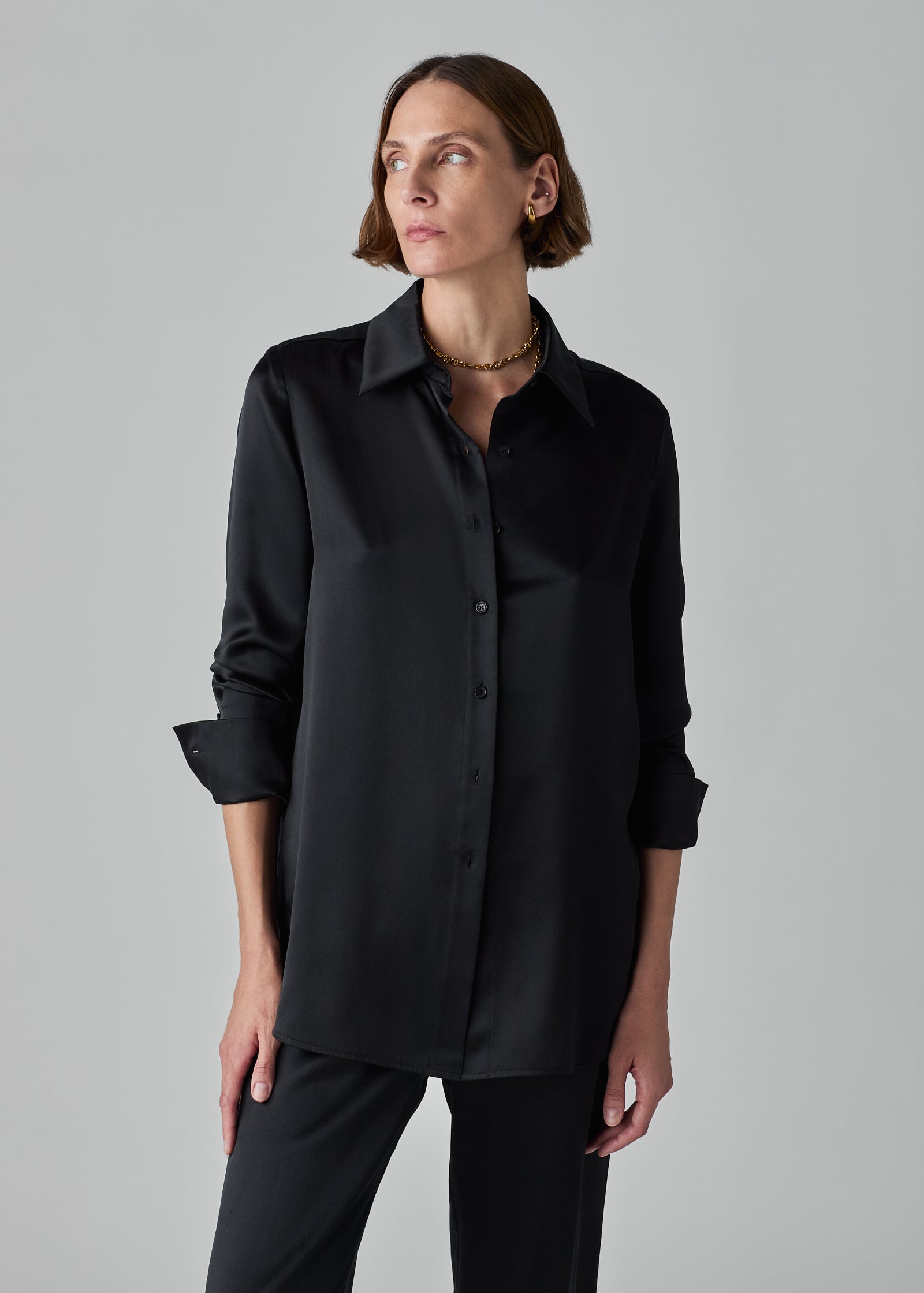 Silk Button Down Shirt - Black - CO