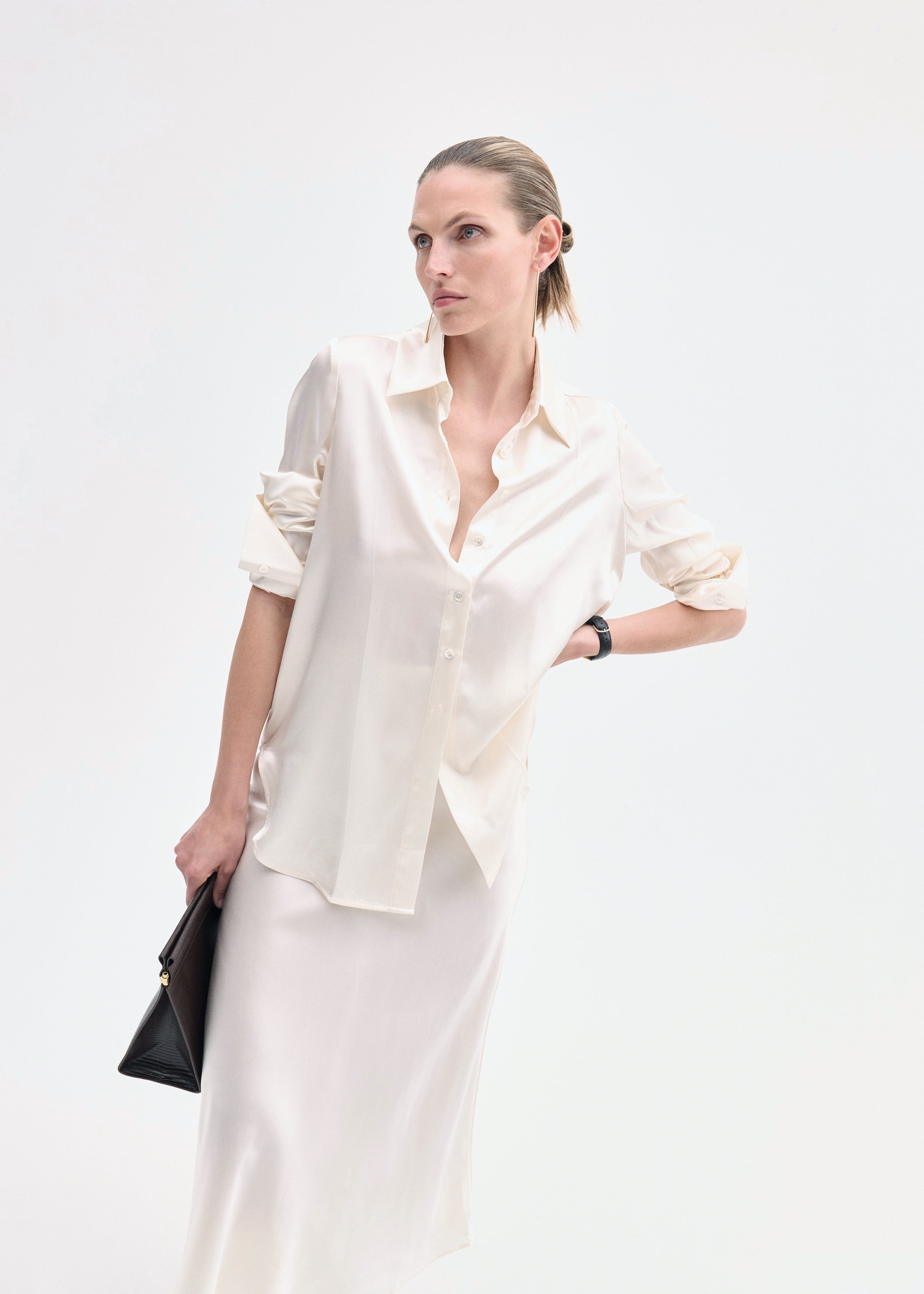 Button Down Shirt in Silk - Ivory