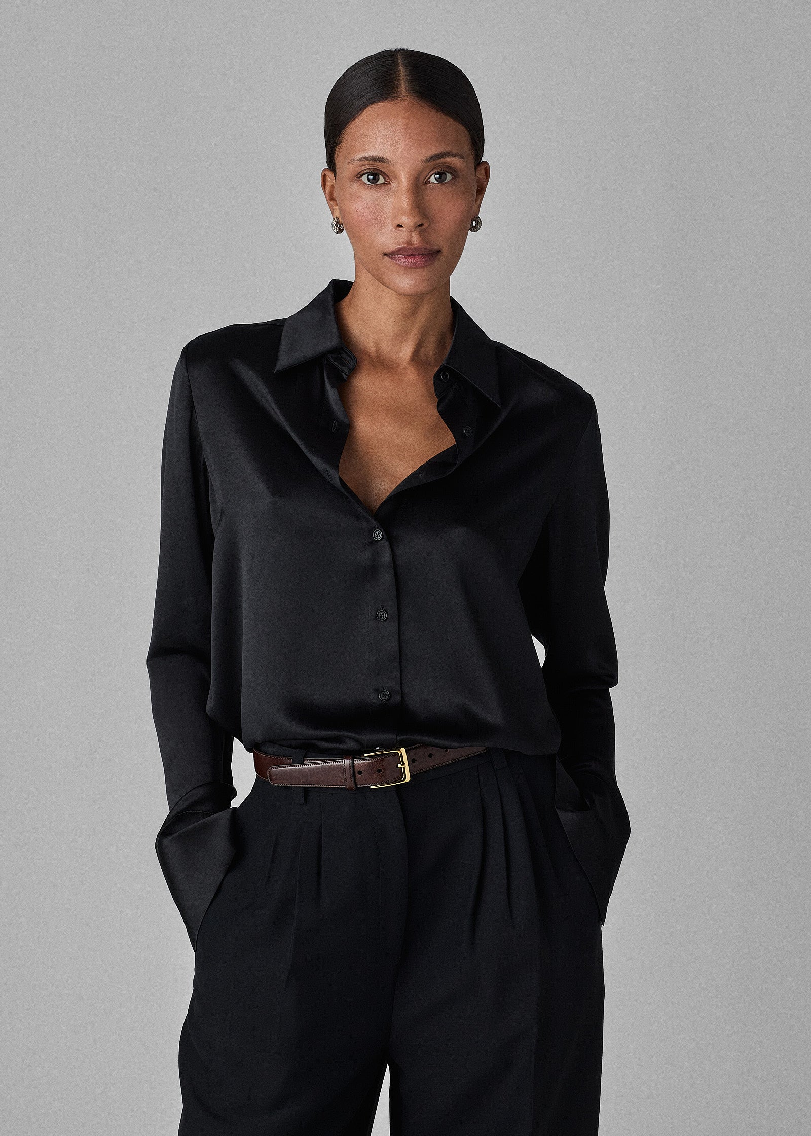 Silk Button Down Shirt - Black