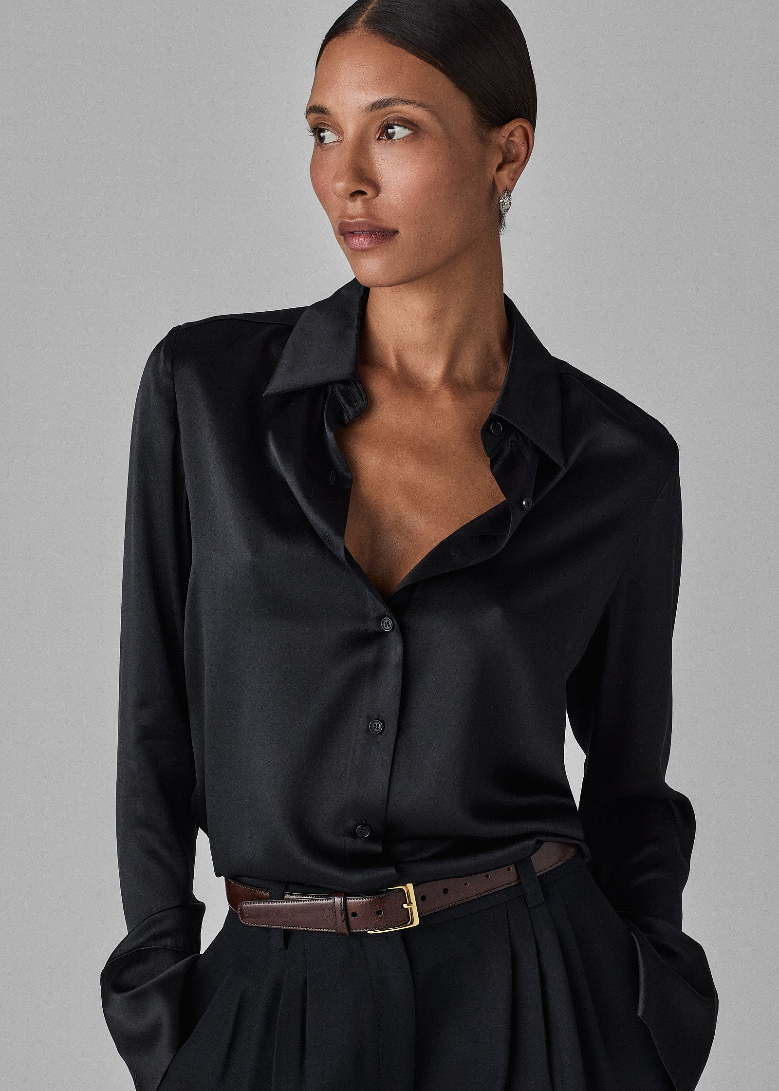 Silk Button Down Shirt - Black