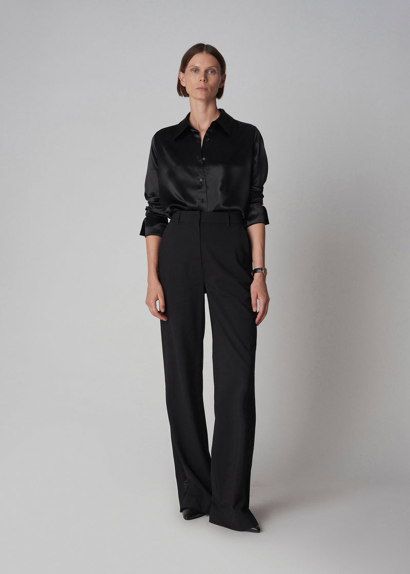 Button Down Blouse in Satin - Black - CO