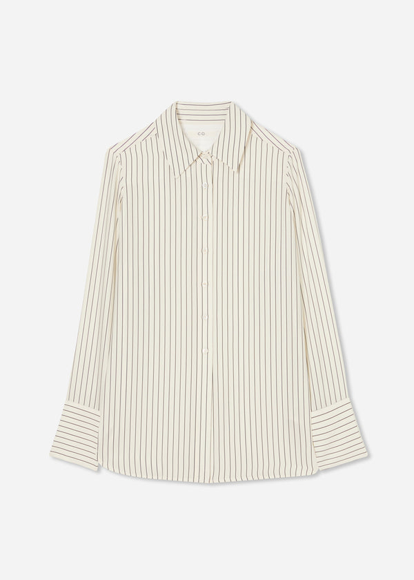 Collared Button Down Shirt in Silk - Stripe - CO