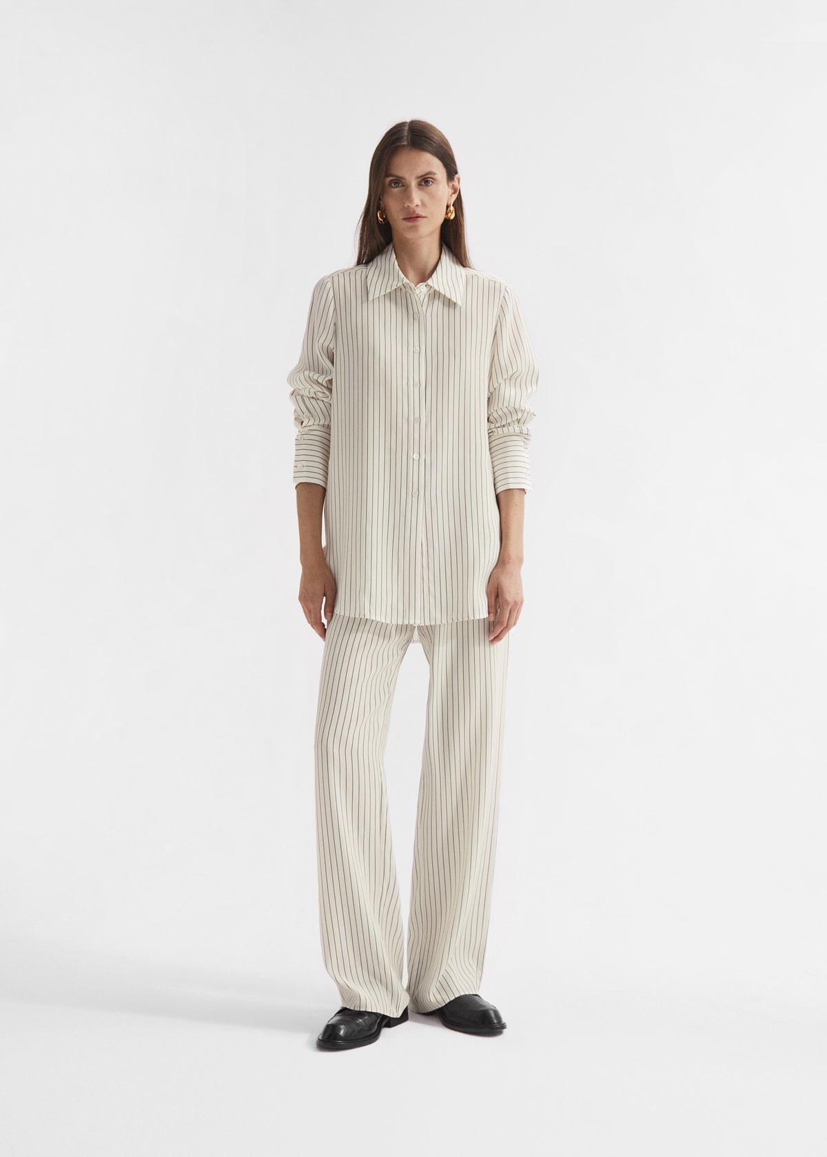 Button Down Shirt in Silk - Stripe, image 1 of 4