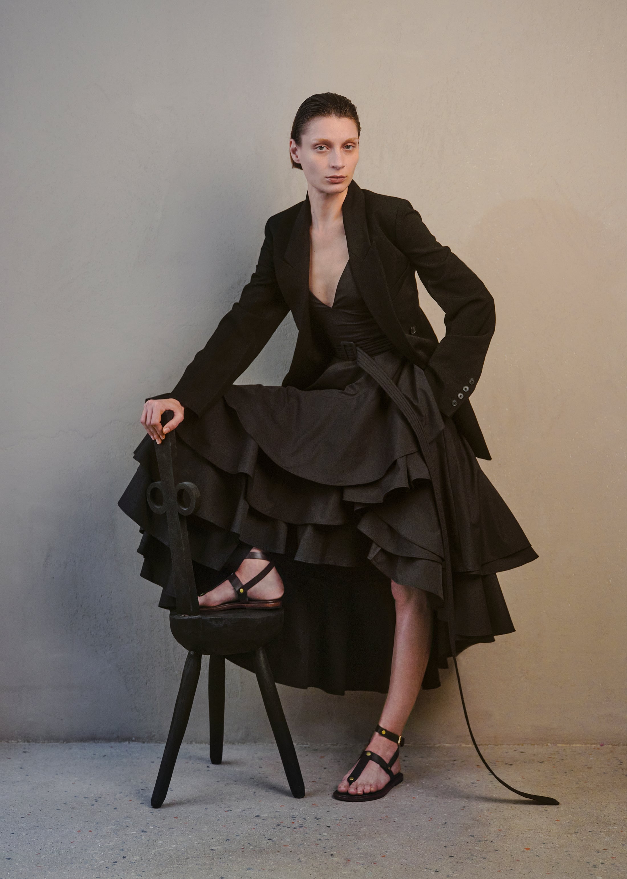 Asymmetric Layered Tank Dress in Cotton Poplin - Black