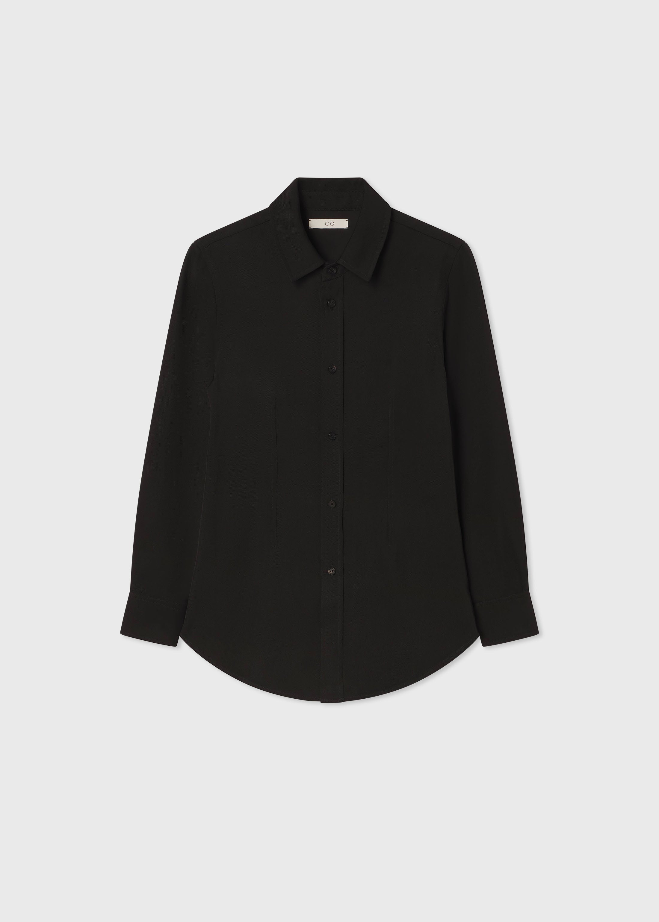 Fitted Collared Shirt in Viscose Twill - Black