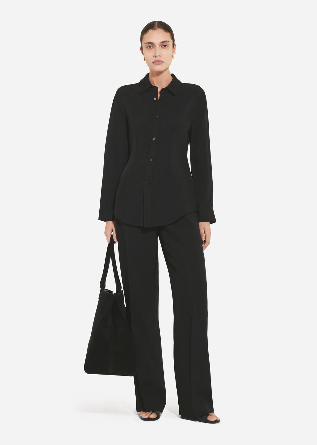 Fitted Collared Shirt in Viscose Twill - Black - CO