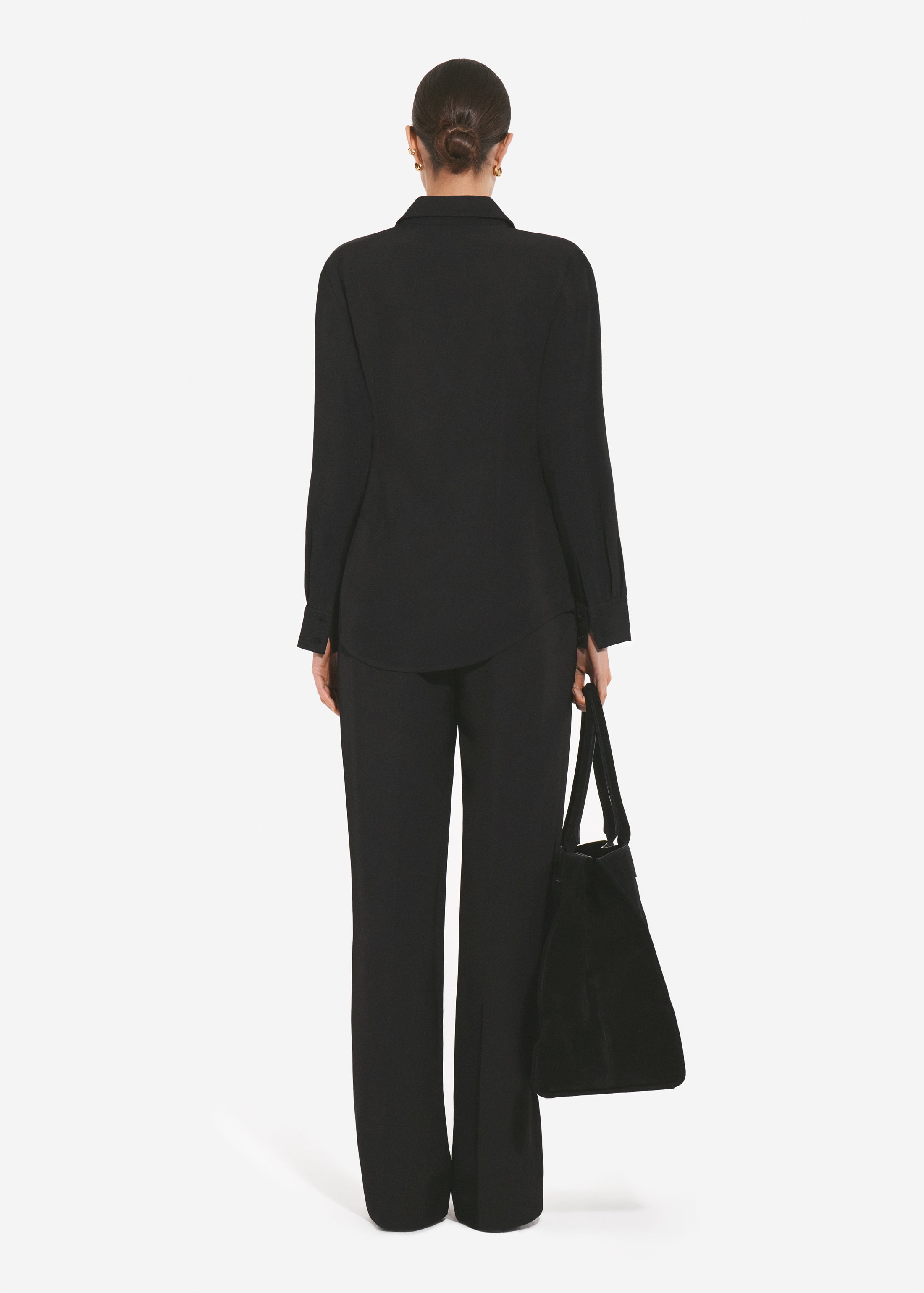 Fitted Collared Shirt in Viscose Twill - Black