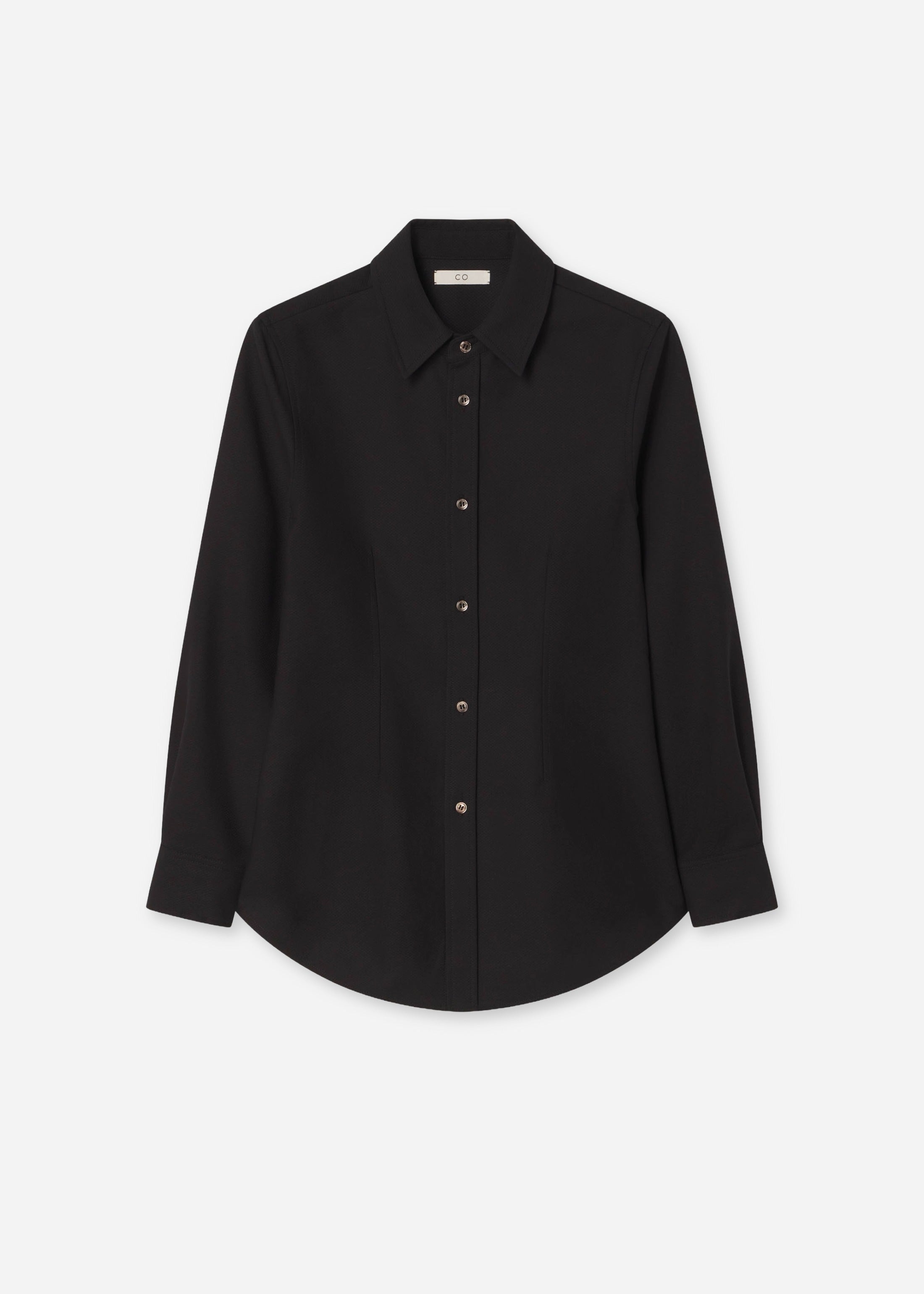 Fitted Button Down Shirt in Cotton Pique - Black