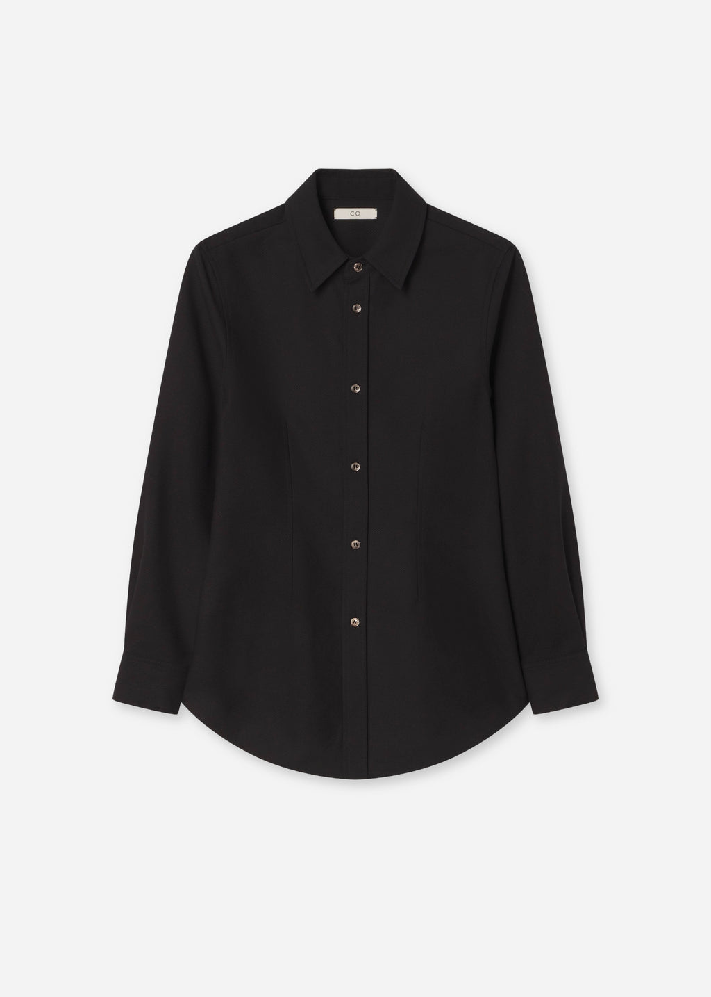 Fitted Button Down Shirt in Cotton Pique - Black - CO