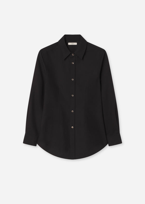 Fitted Button Down Shirt in Cotton Pique - Black - CO