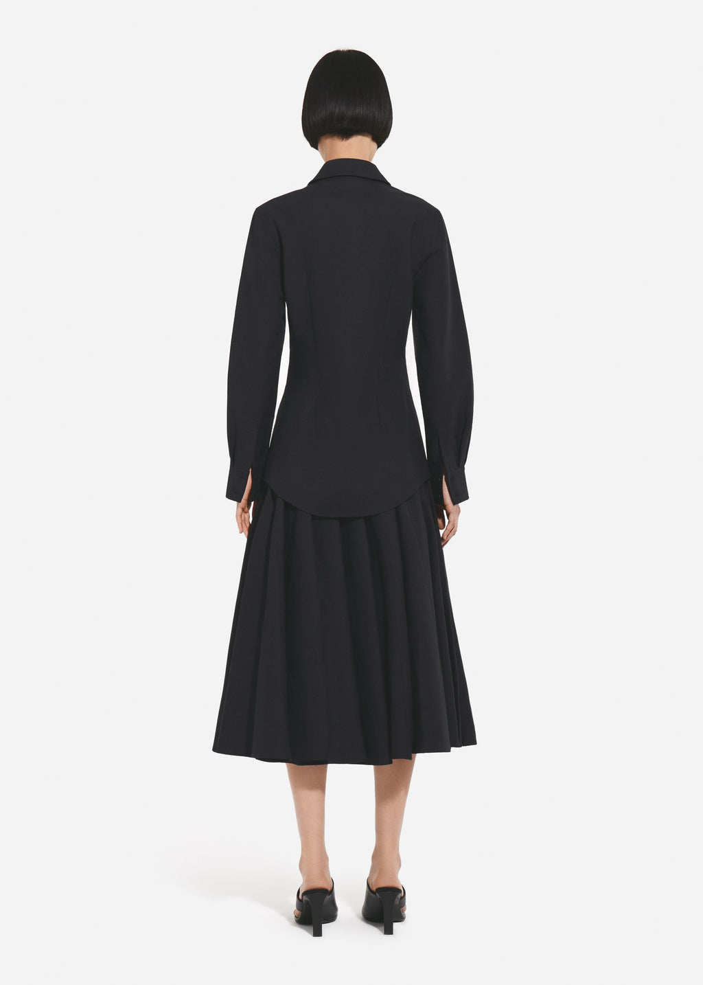 Fitted Button Down Shirt in Cotton Pique - Black - CO