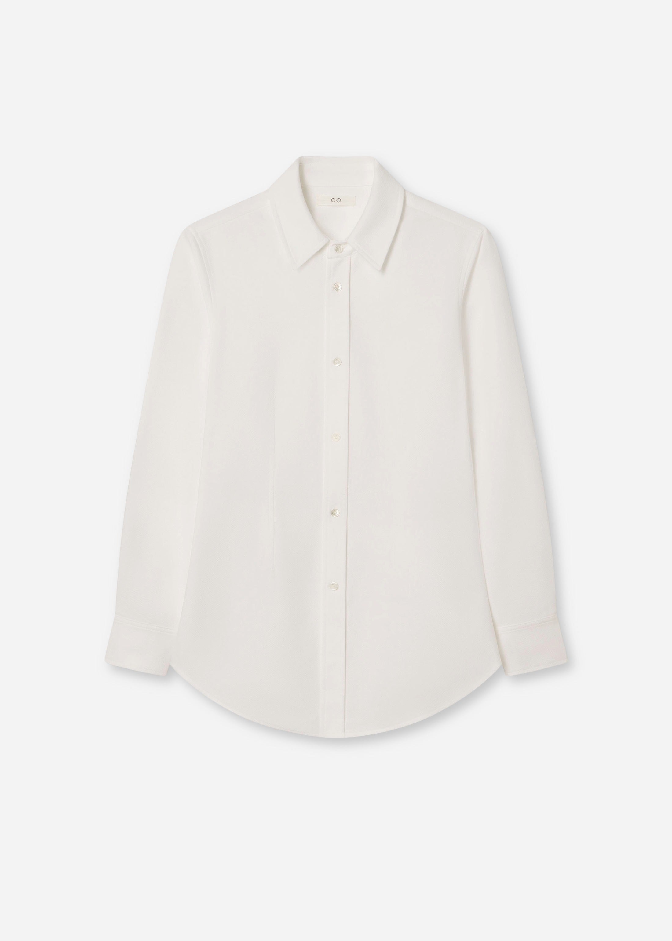 Fitted Button Down Shirt in Cotton Pique - White