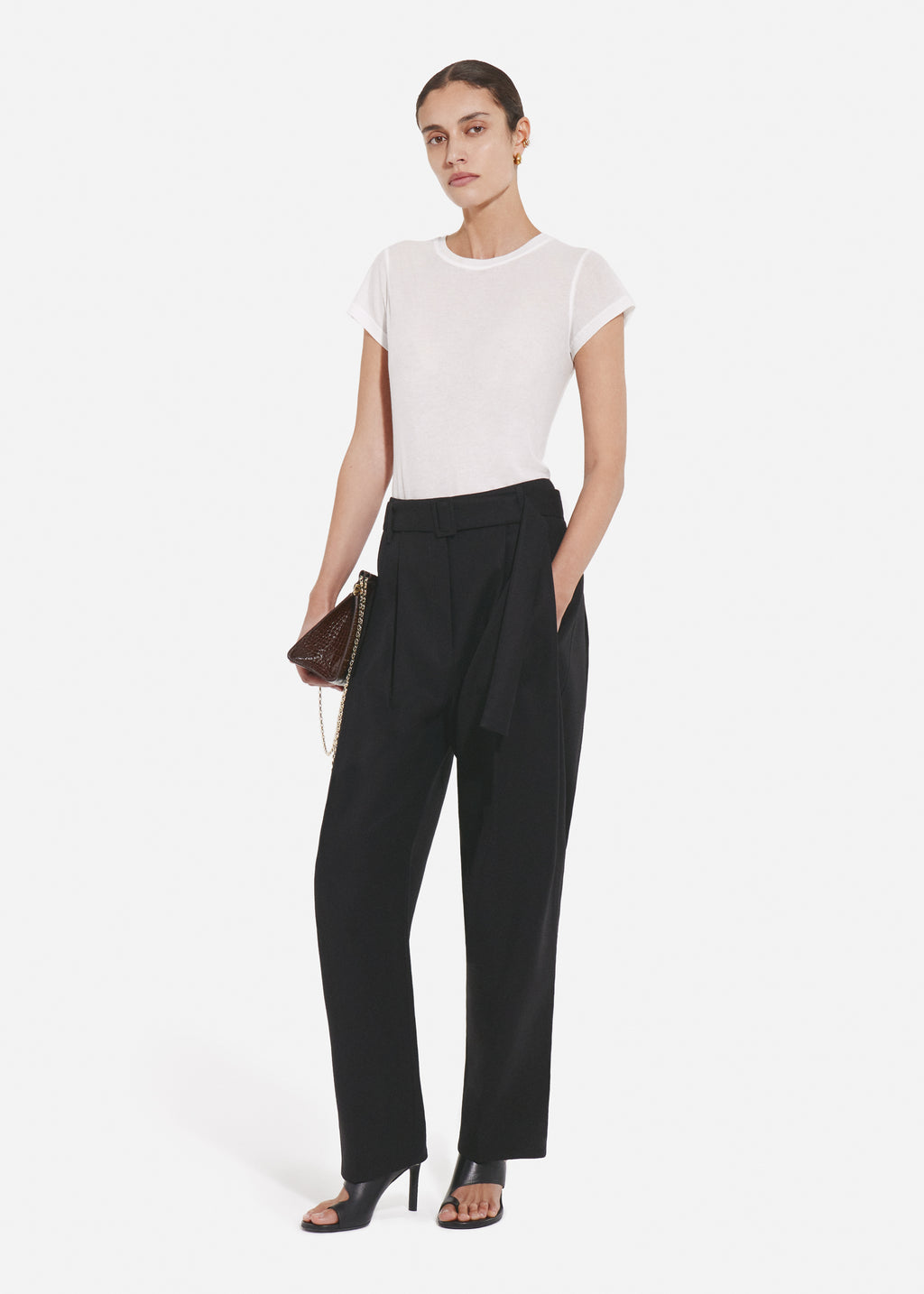 Belted Pleated Pant in Cotton - Black - CO