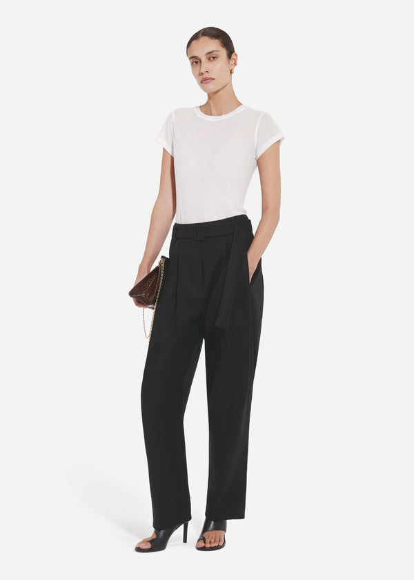 Belted Pleated Pant in Cotton - Black - CO