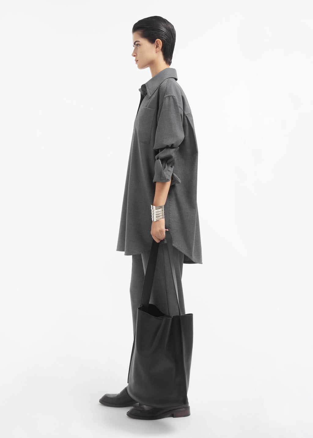 Overshirt in Melange Wool - Grey Melange - CO