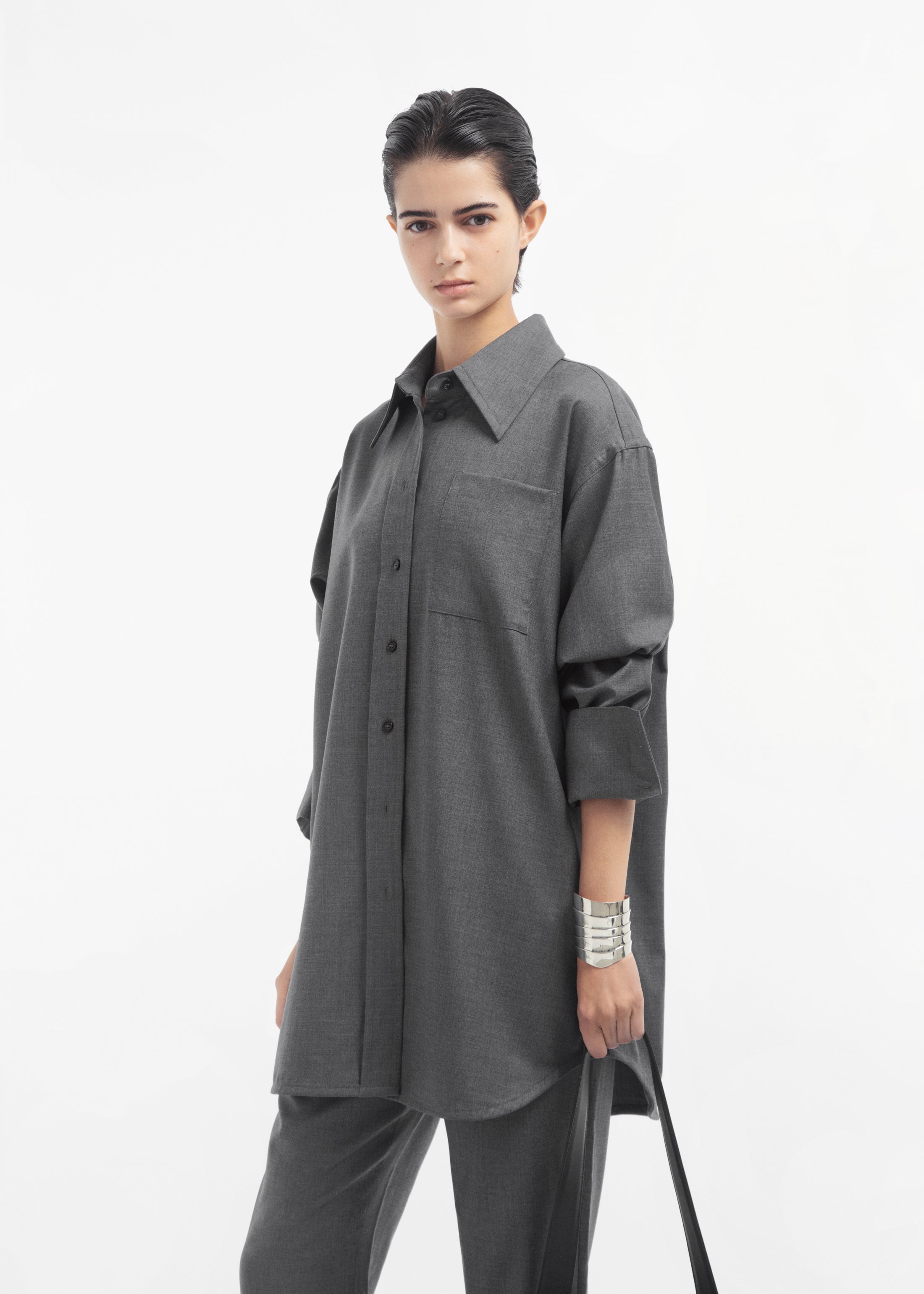 Overshirt in Melange Wool - Grey Melange