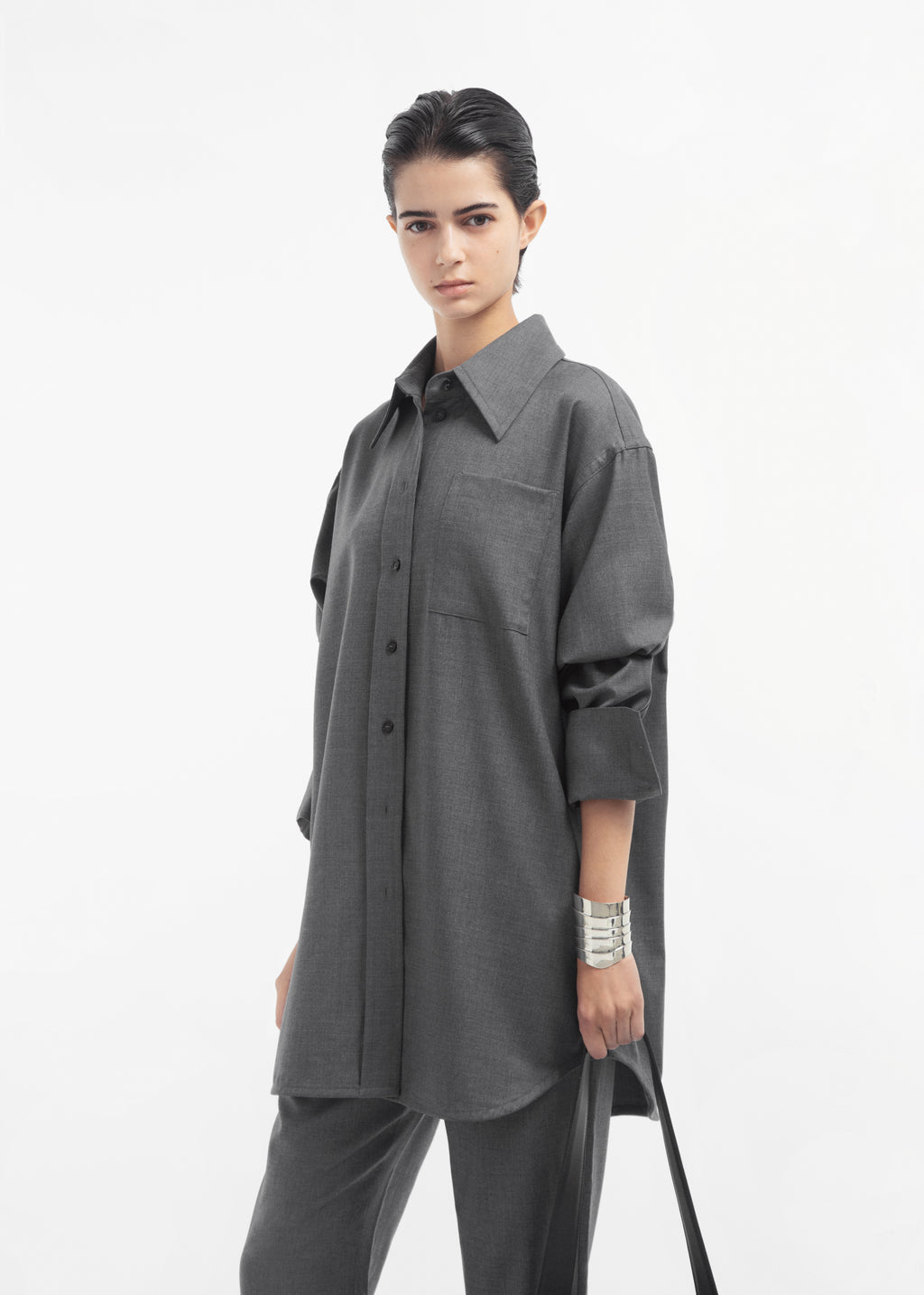 Overshirt in Melange Wool - Grey Melange - CO