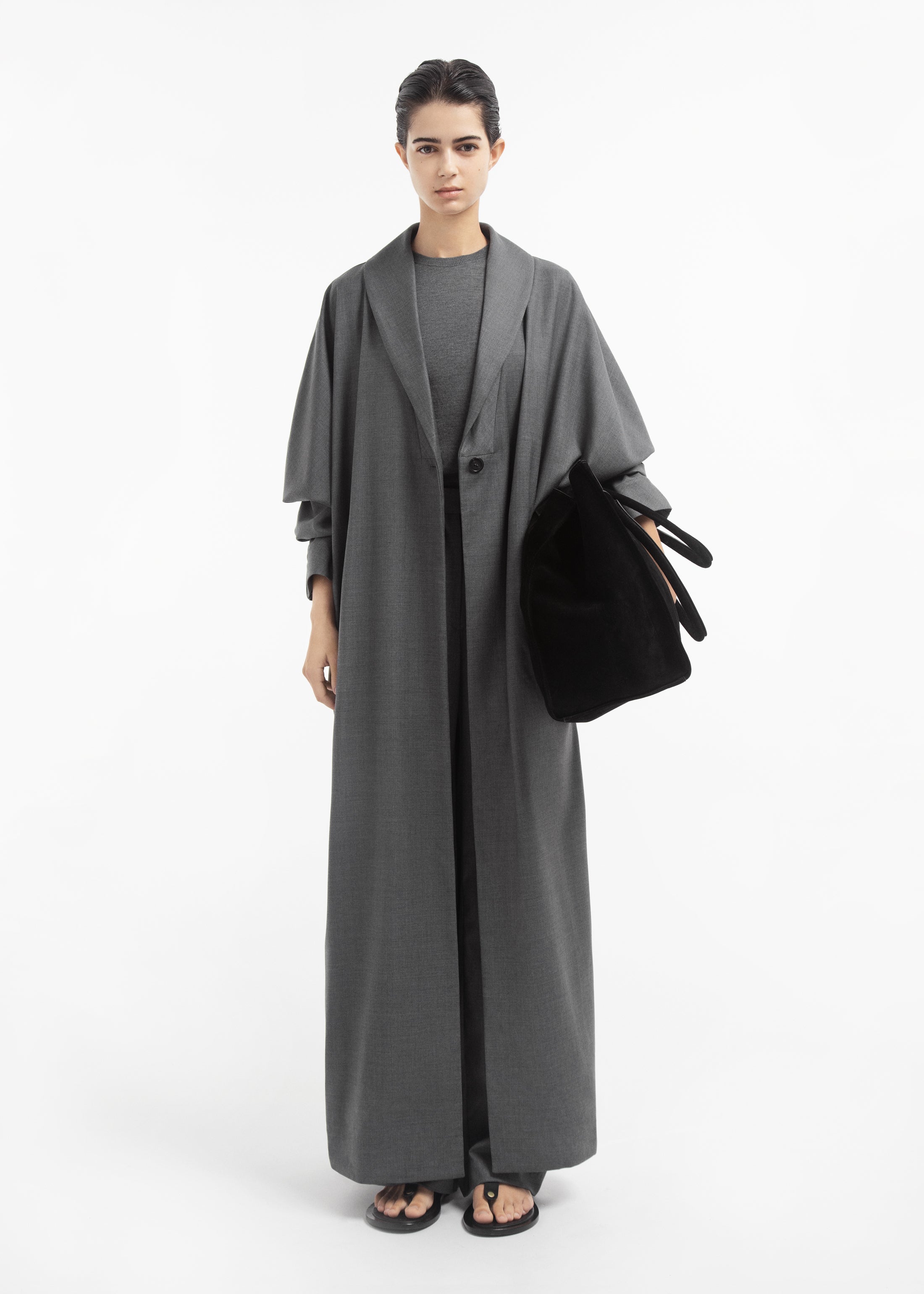 Batwing Shawl Coat in Melange Wool - Grey Melange