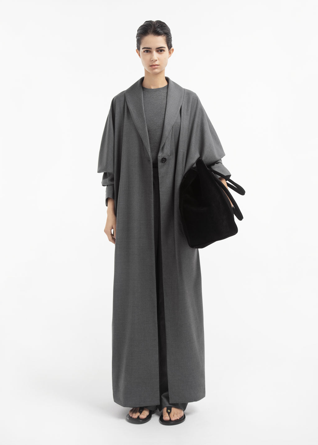 Batwing Shawl Coat in Melange Wool - Grey Melange - CO