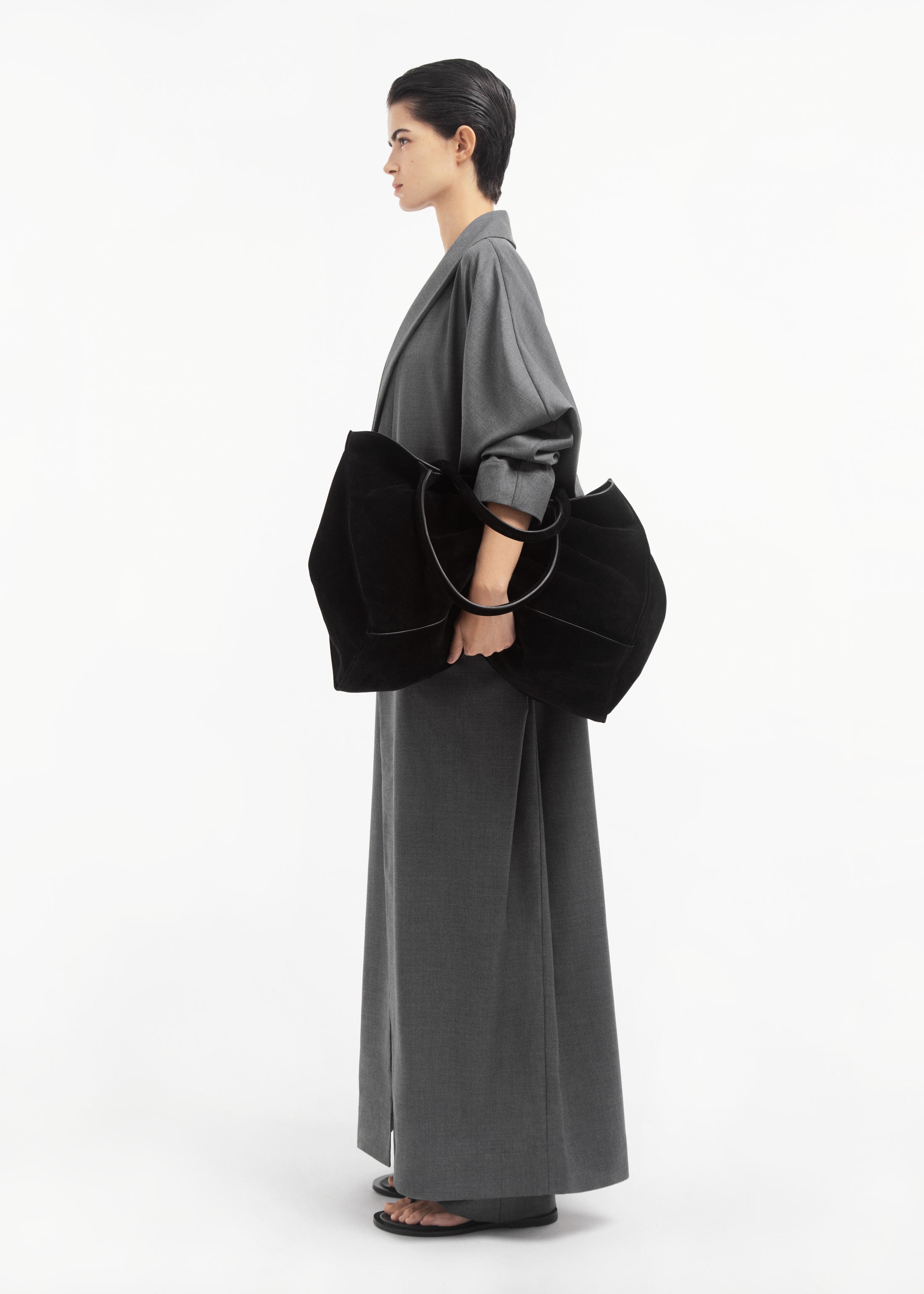 Batwing Shawl Coat in Melange Wool - Grey Melange