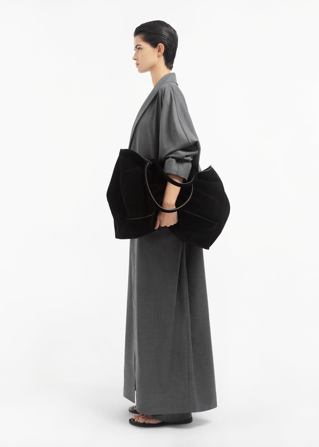 Batwing Shawl Coat in Melange Wool - Grey Melange - CO