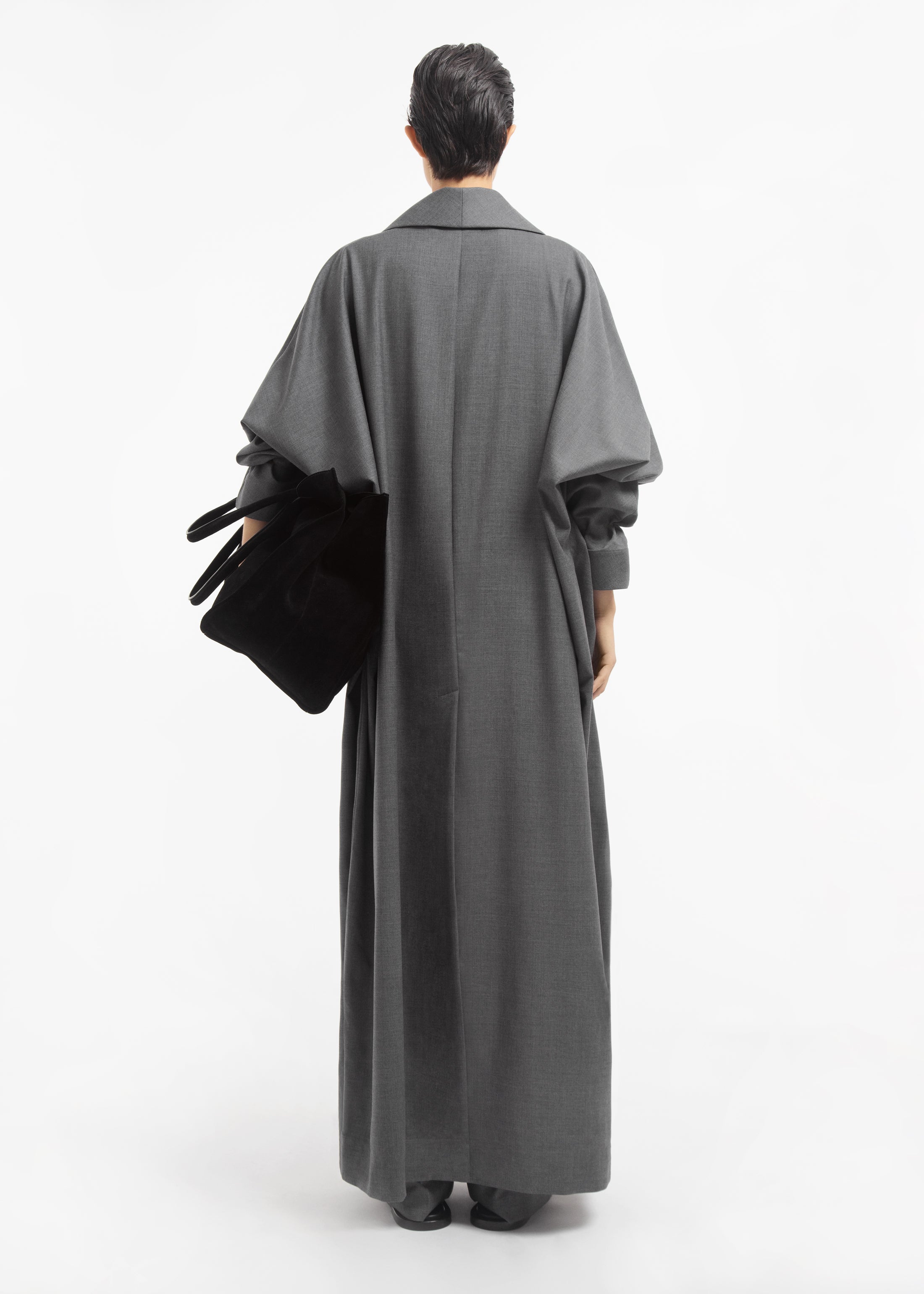 Batwing Shawl Coat in Melange Wool - Grey Melange