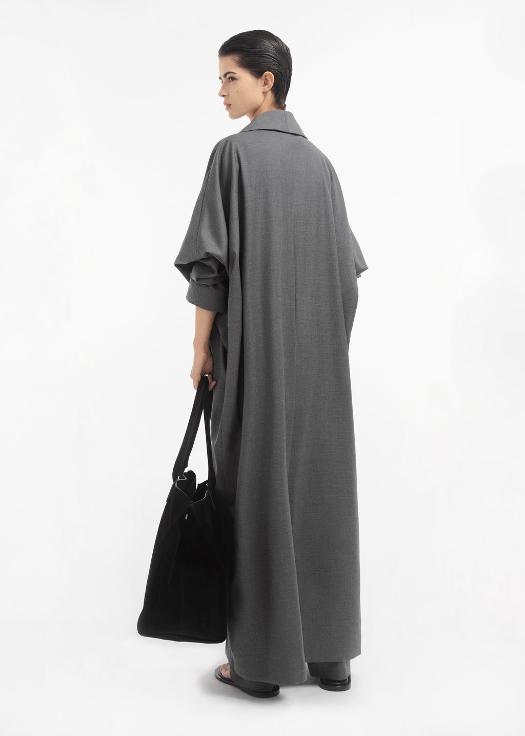Batwing Shawl Coat in Melange Wool - Grey Melange - CO