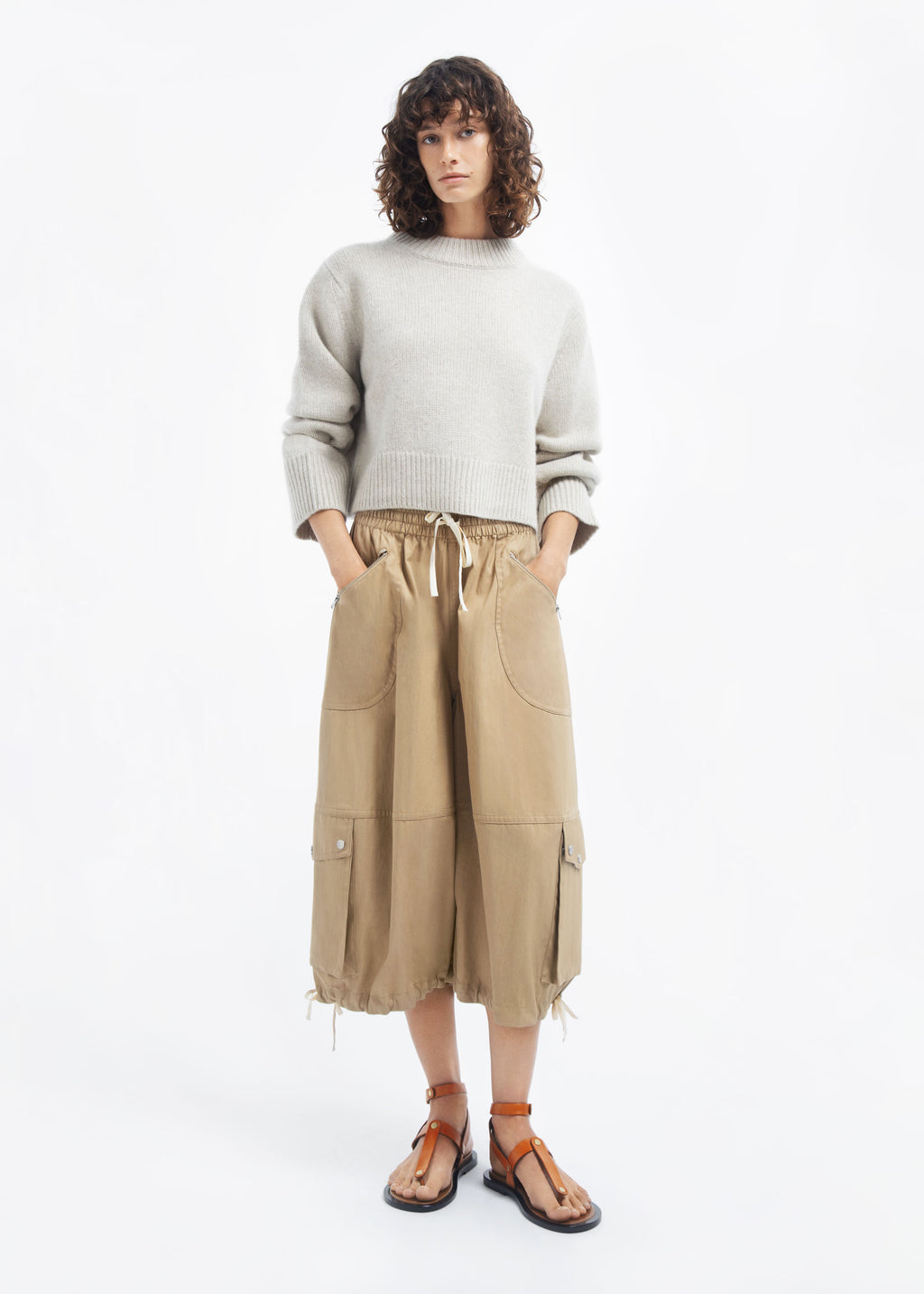 Cropped Oversized Sweater in Cashmere - Beige Melange - CO