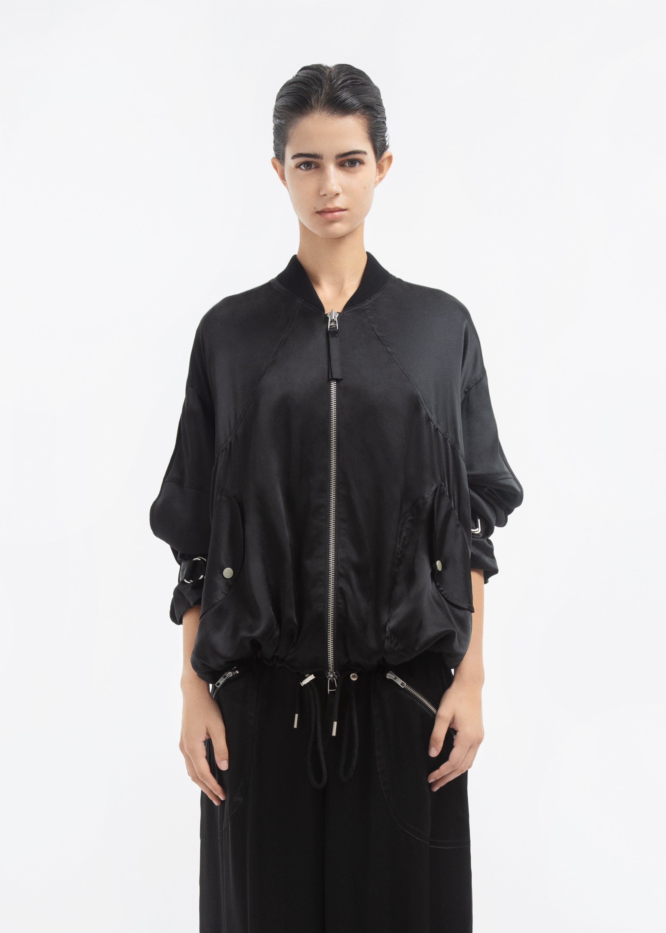 Sports Bomber in Silk Charmeuse - Black