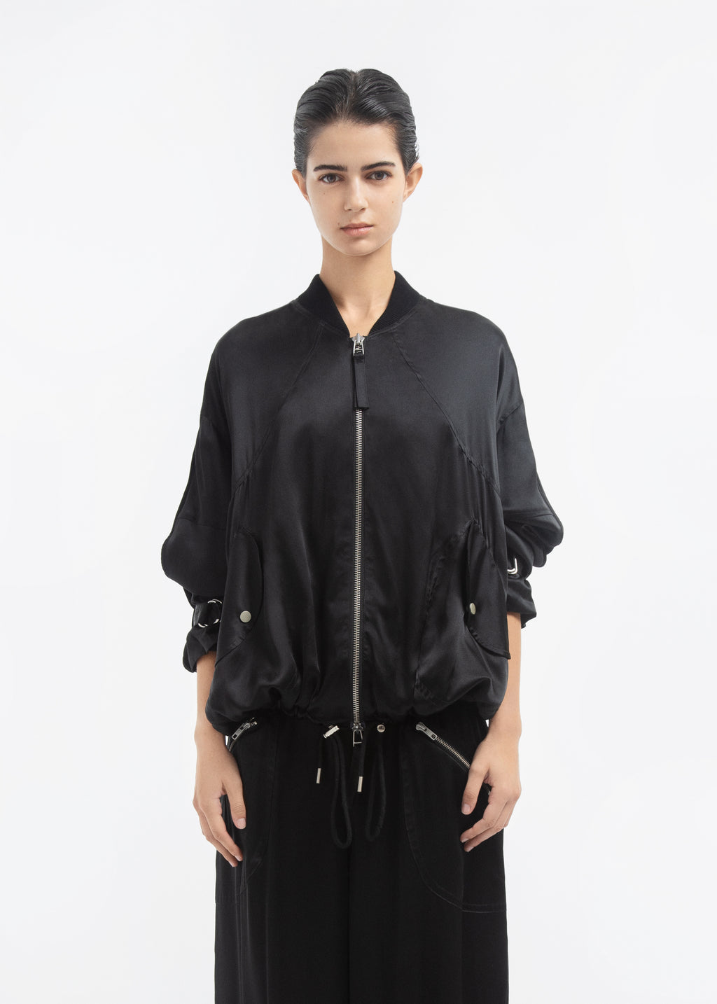 Sports Bomber in Silk Charmeuse - Black - CO