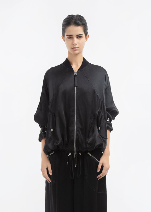 Sports Bomber in Silk Charmeuse - Black - CO