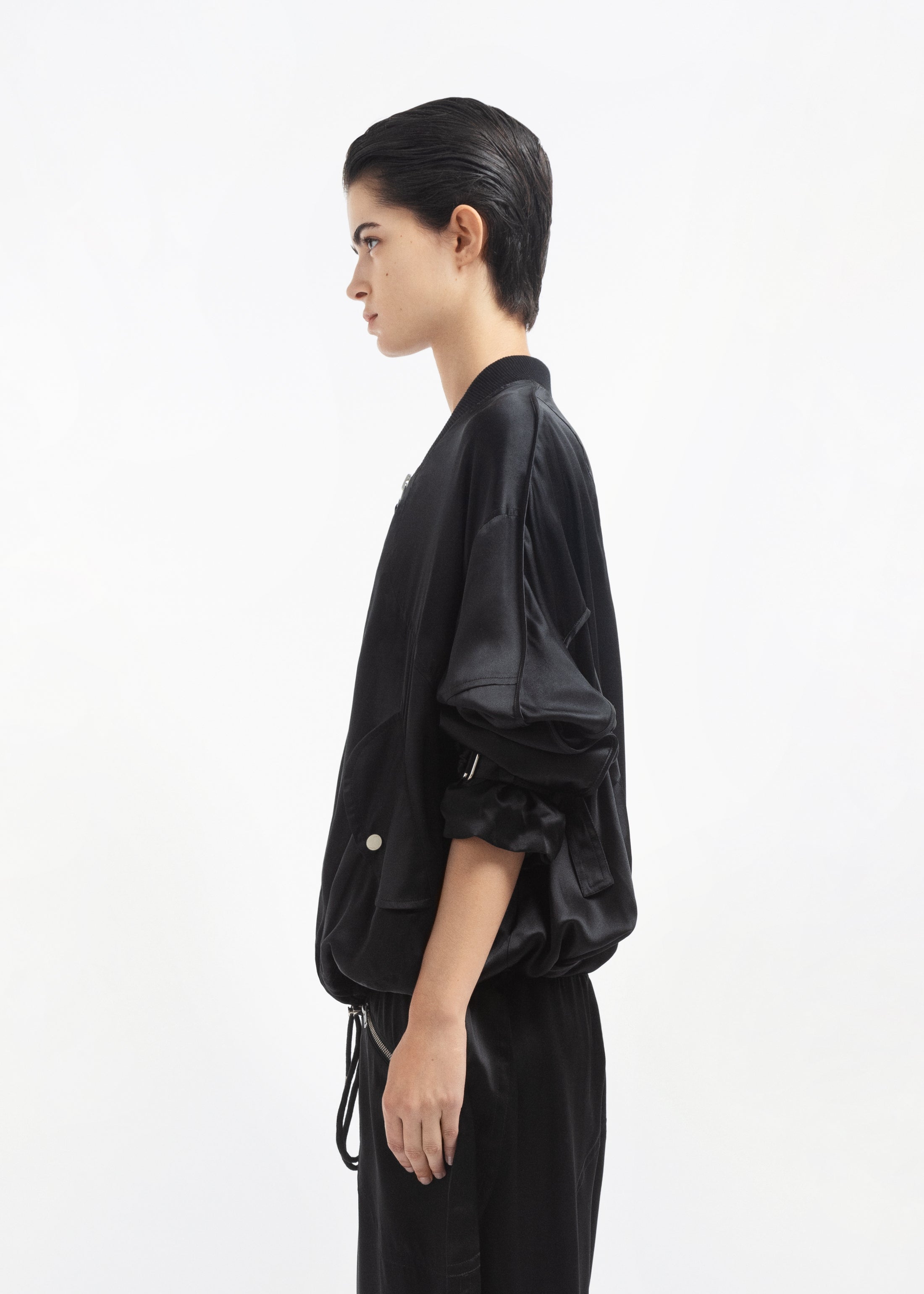 Sports Bomber in Silk Charmeuse - Black