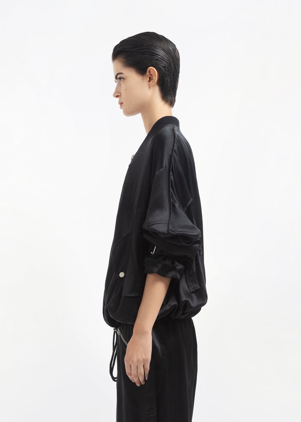 Sports Bomber in Silk Charmeuse - Black - CO