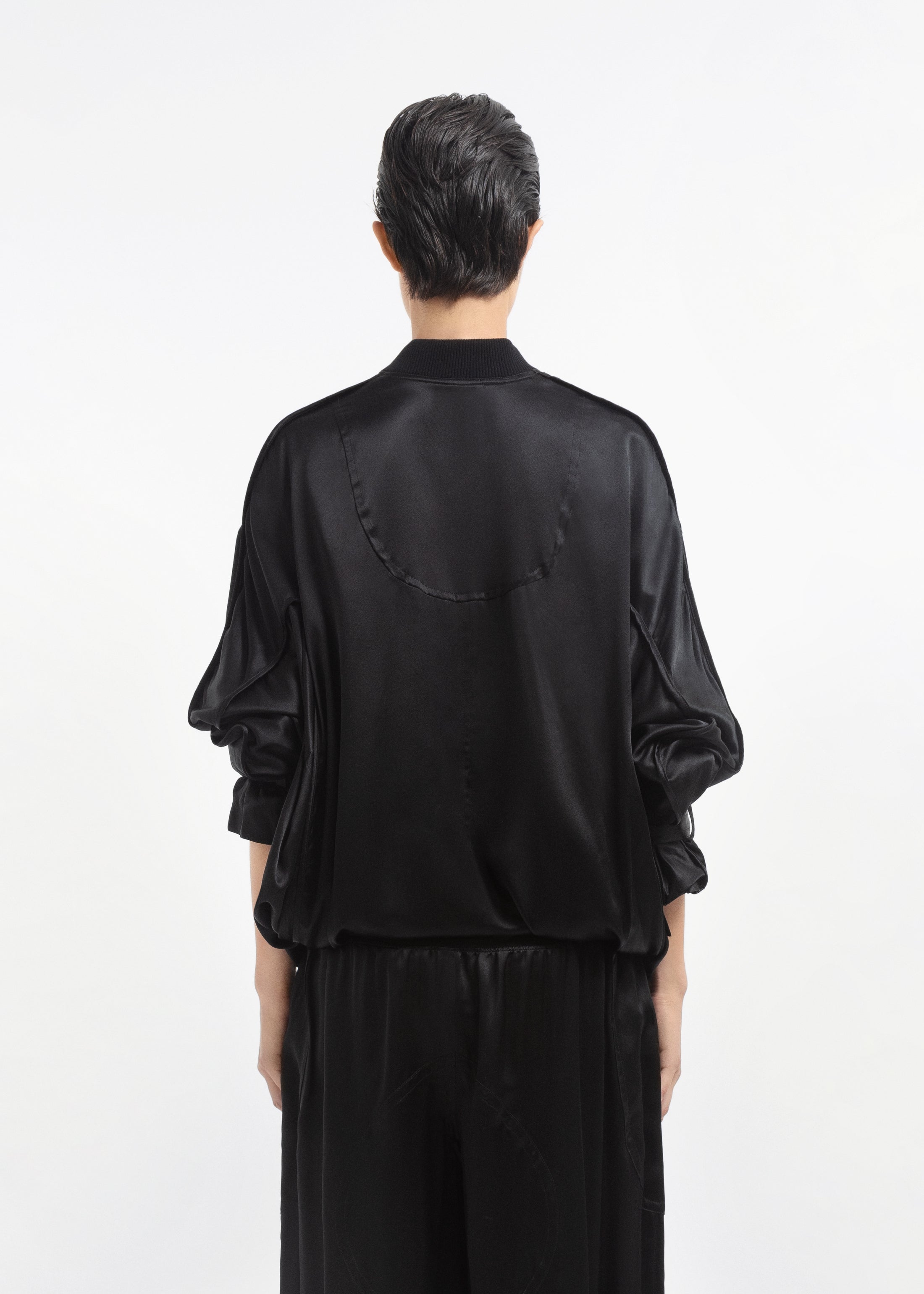 Sports Bomber in Silk Charmeuse - Black