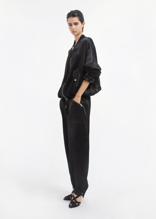 Sports Bomber in Silk Charmeuse - Black - CO