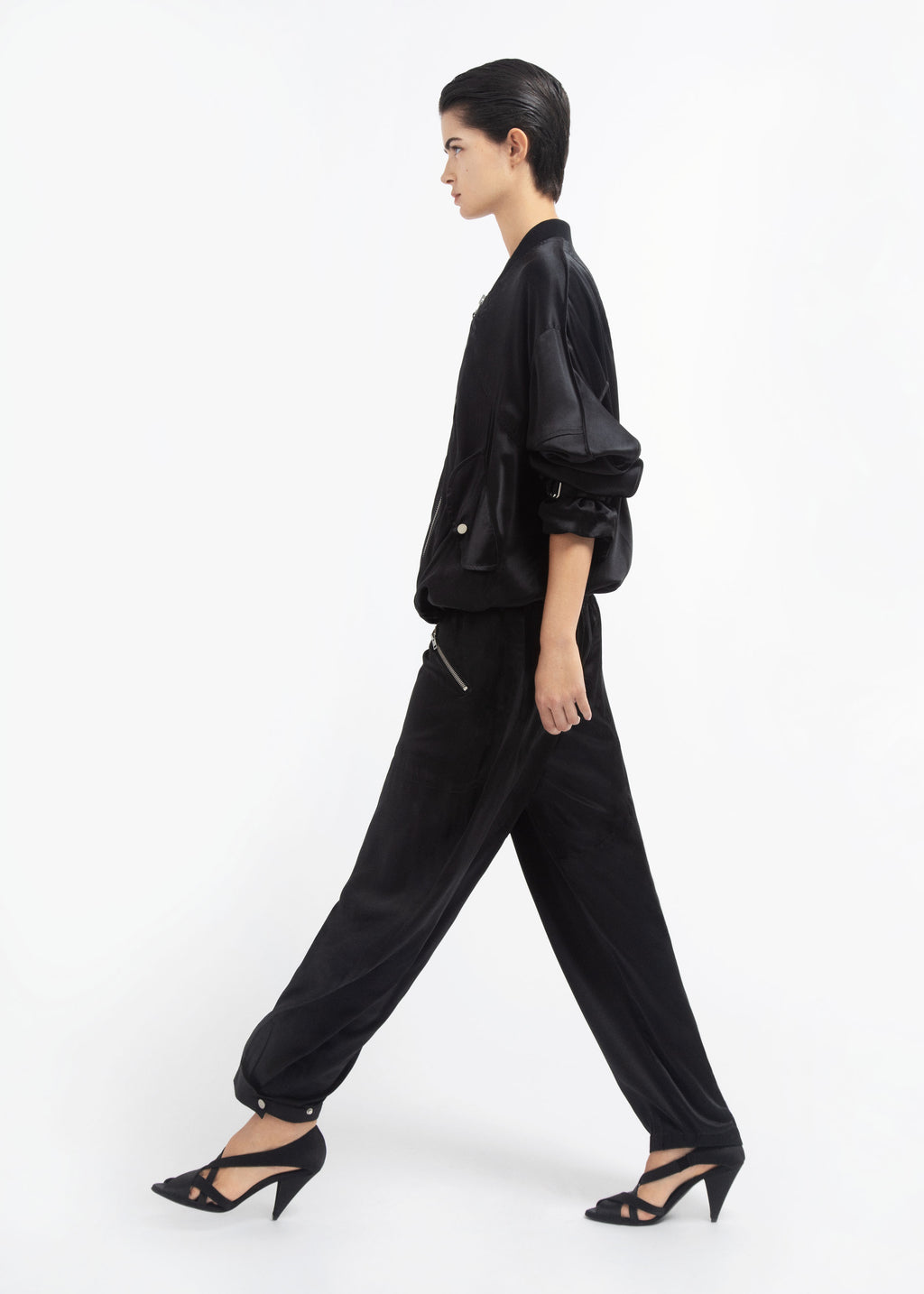 Ribbed Jogger in Silk Charmeuse - Black - CO