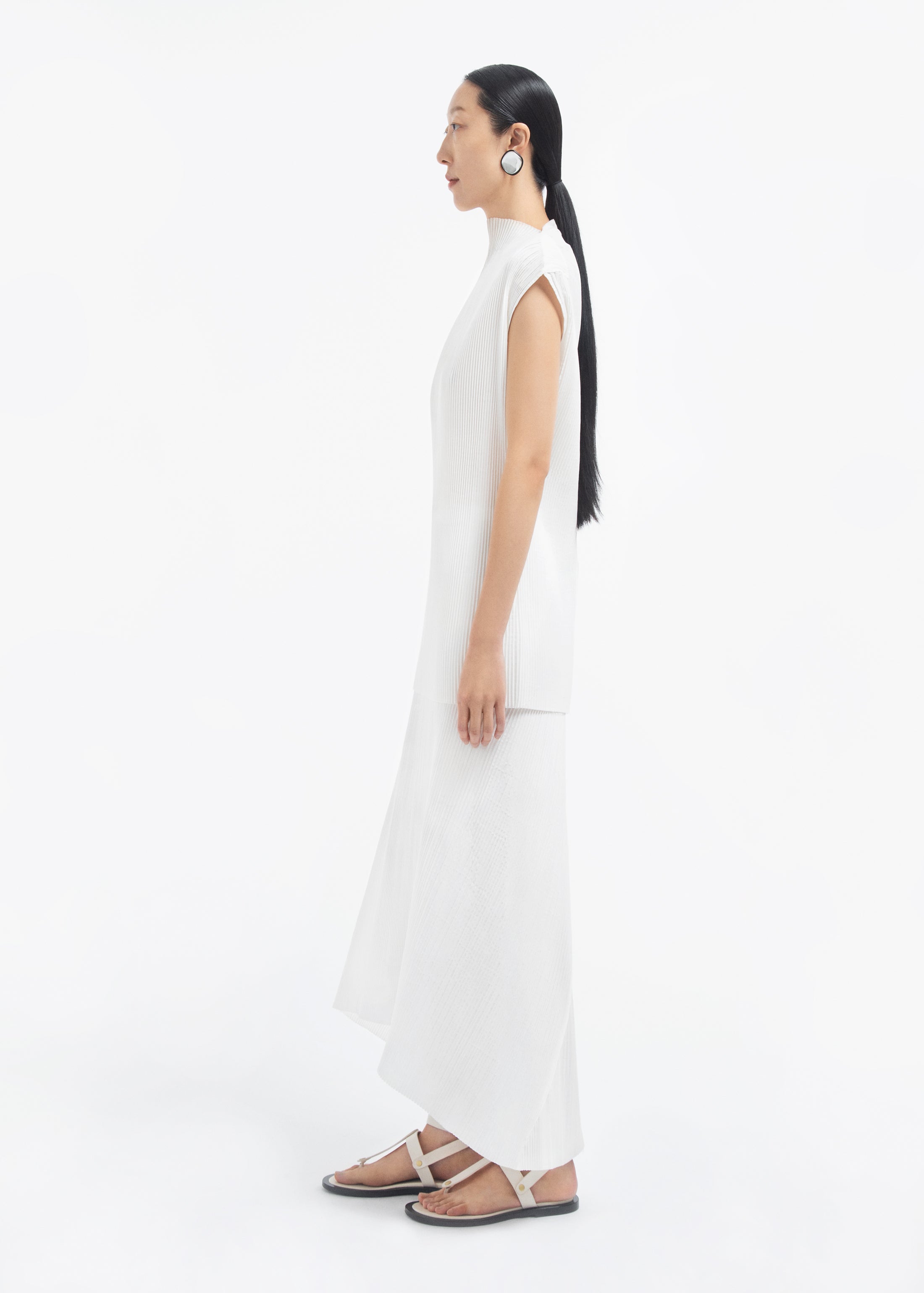 Midi Skirt in Plisse - Off White