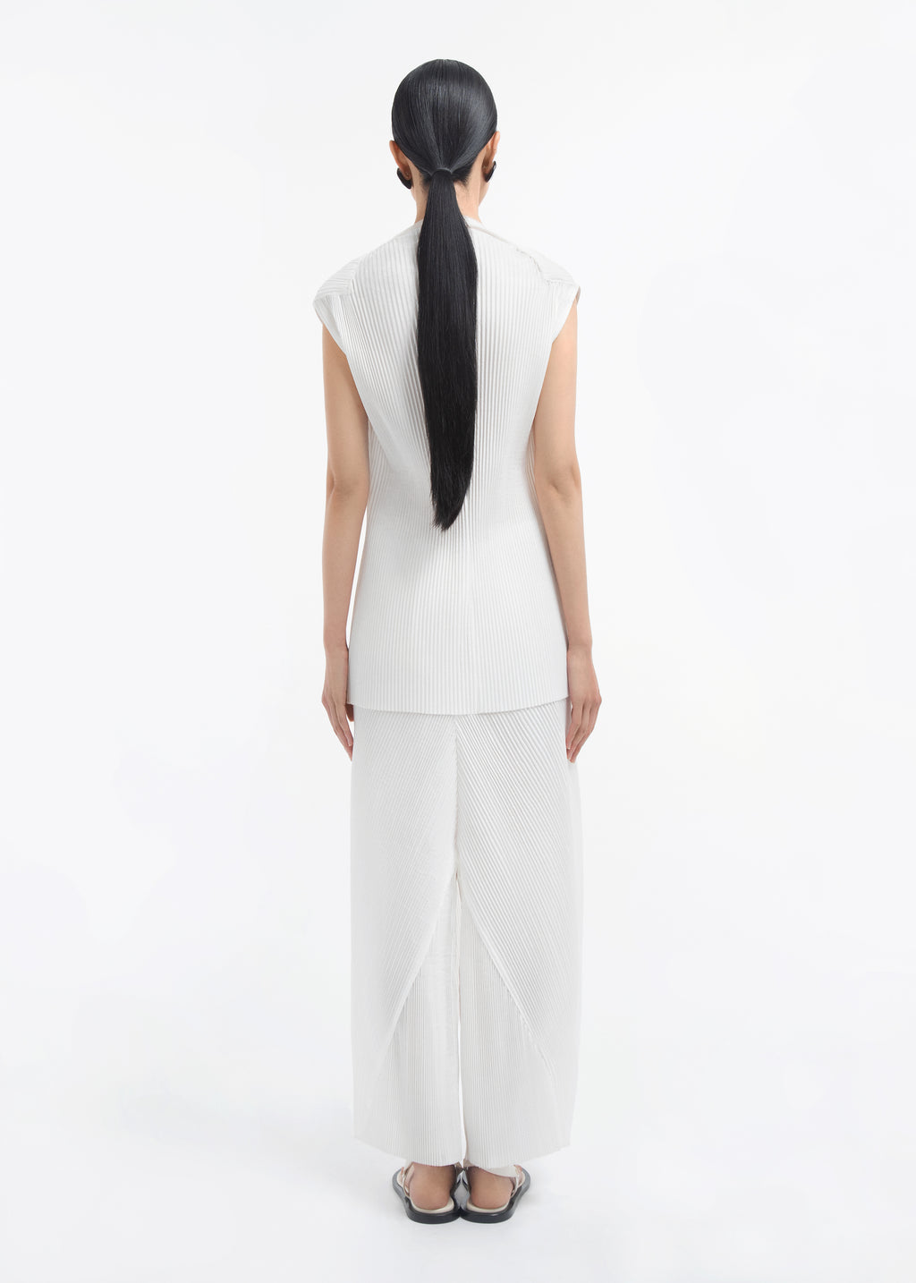 Cap Sleeve Top in Plisse - Off White - CO