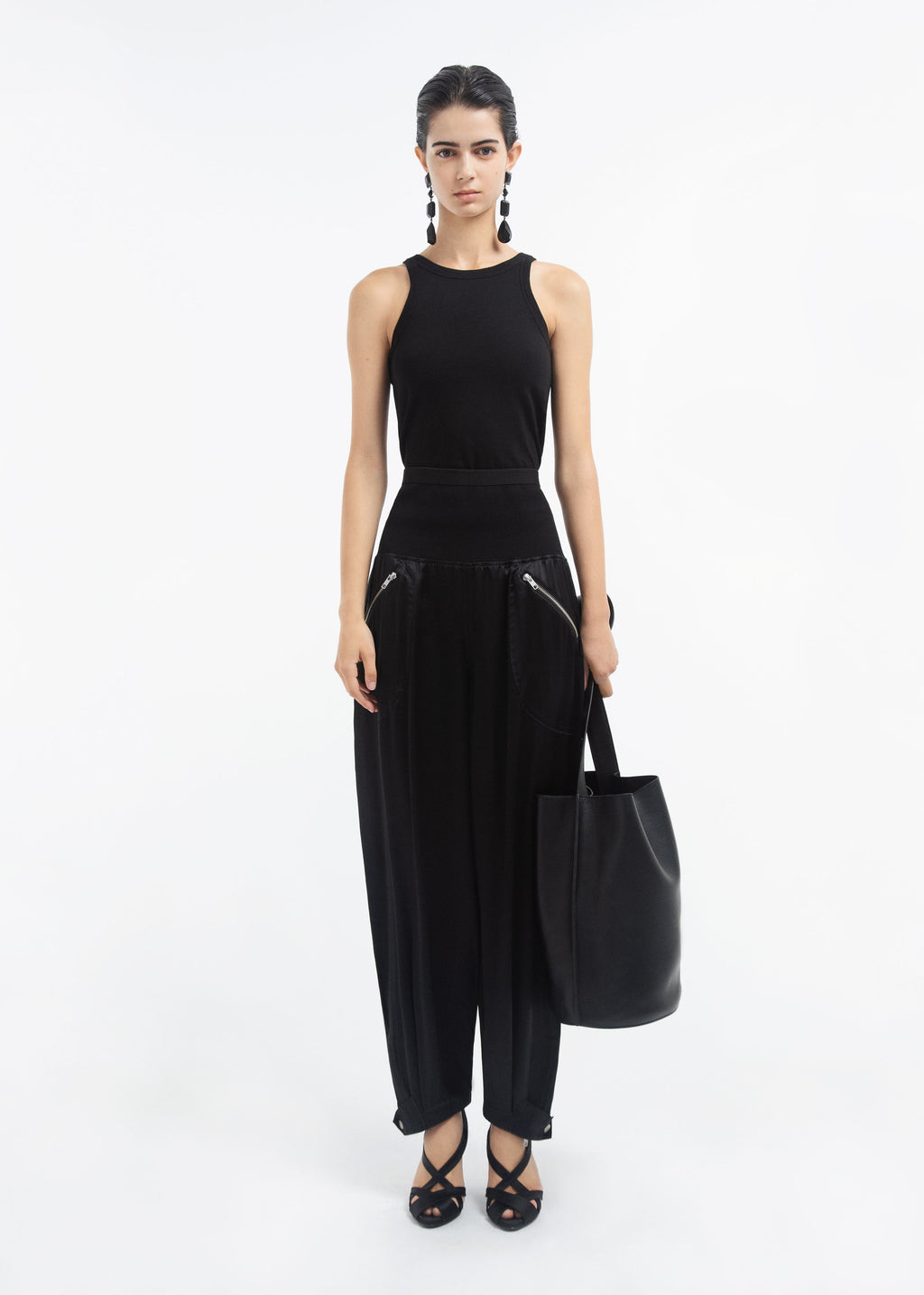 Ribbed Jogger in Silk Charmeuse - Black - CO