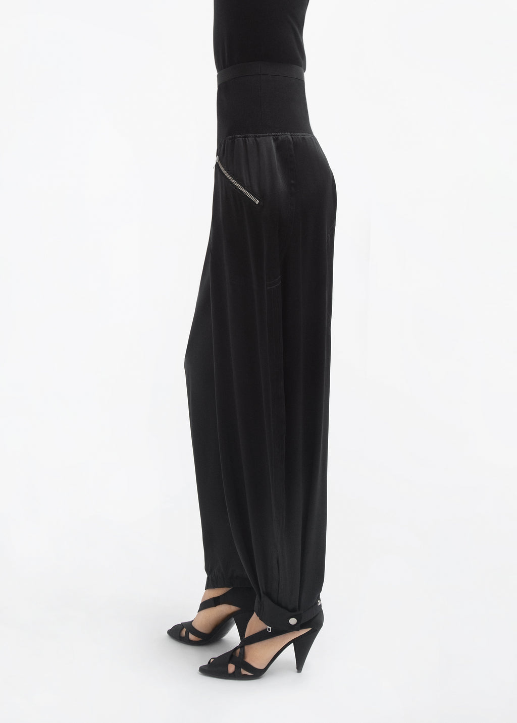 Ribbed Jogger in Silk Charmeuse - Black - CO