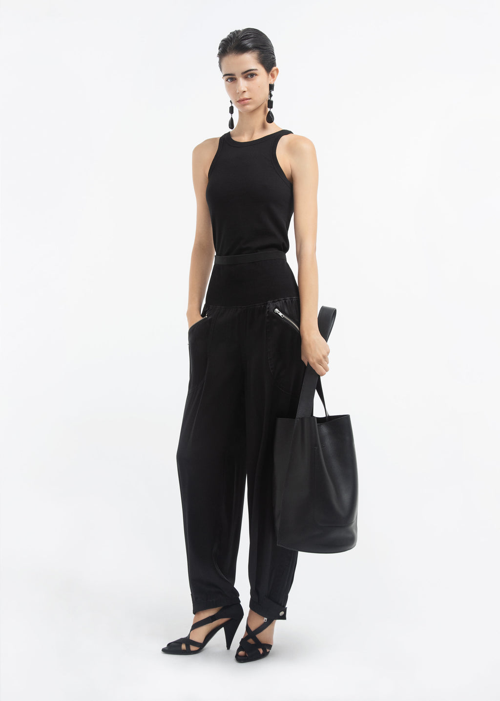 Ribbed Jogger in Silk Charmeuse - Black - CO