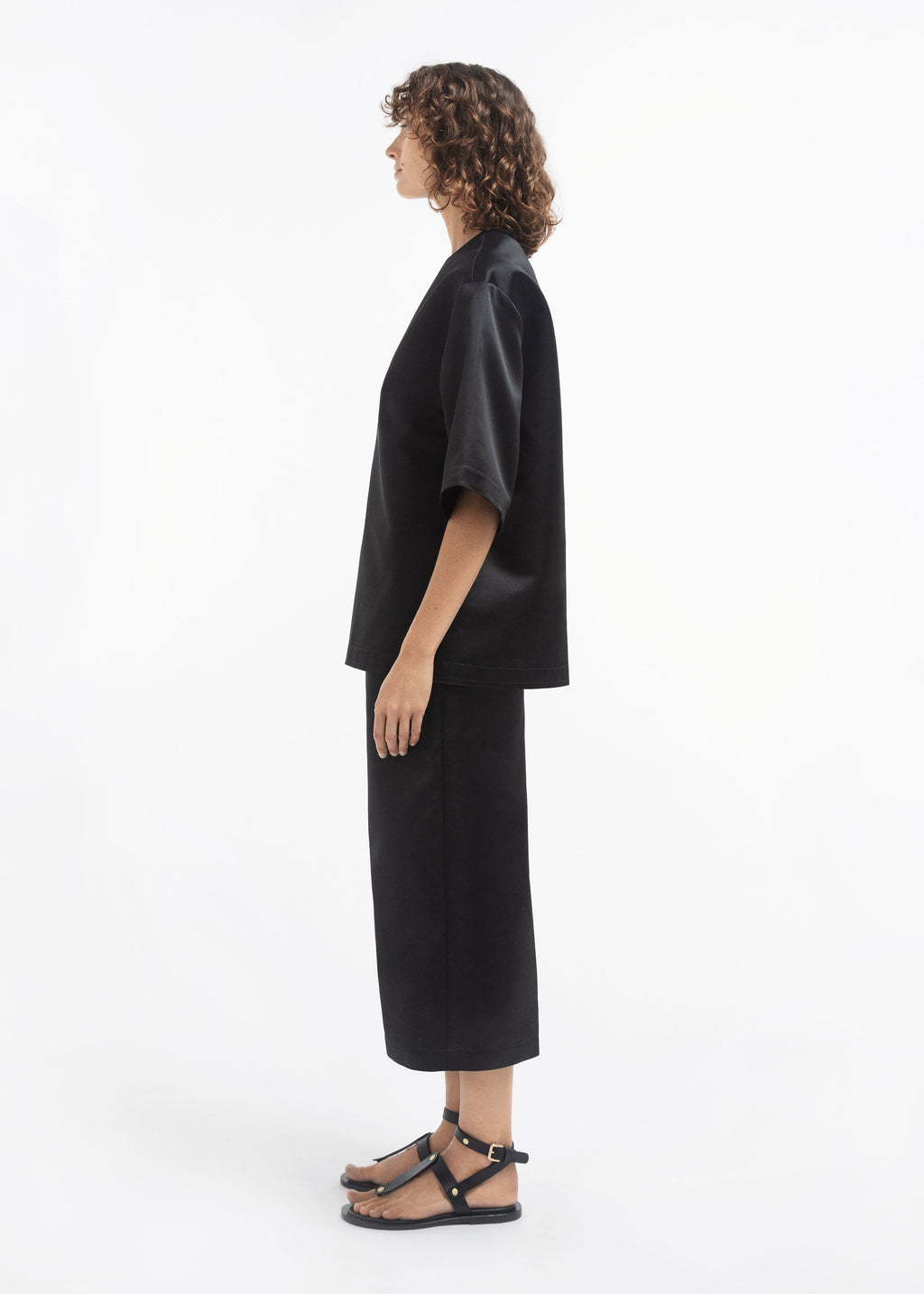 Oversized Shirt in Duchess Satin - Black - CO