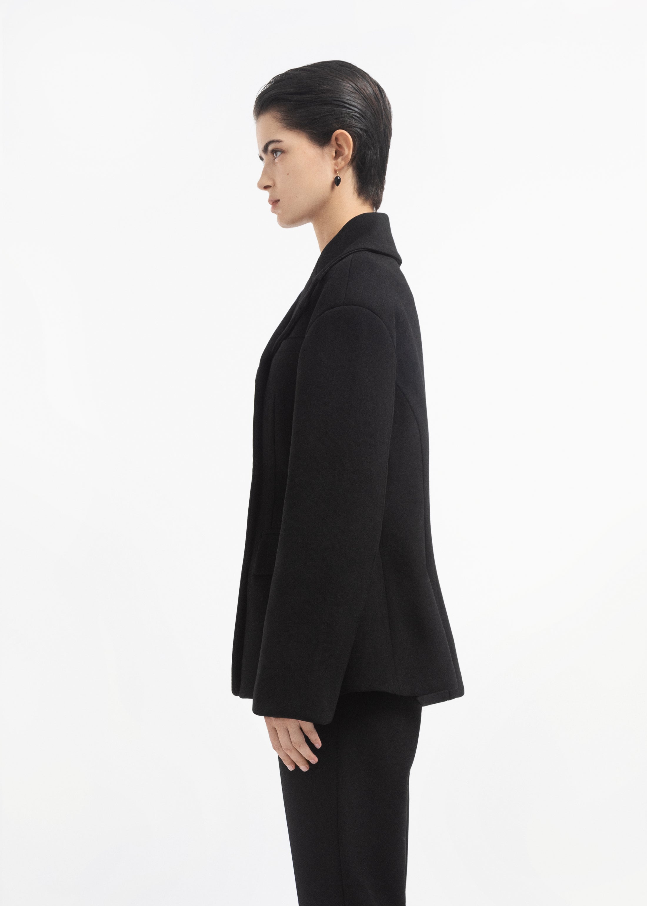 Double Breasted Peplum Jacket in Wool - Black