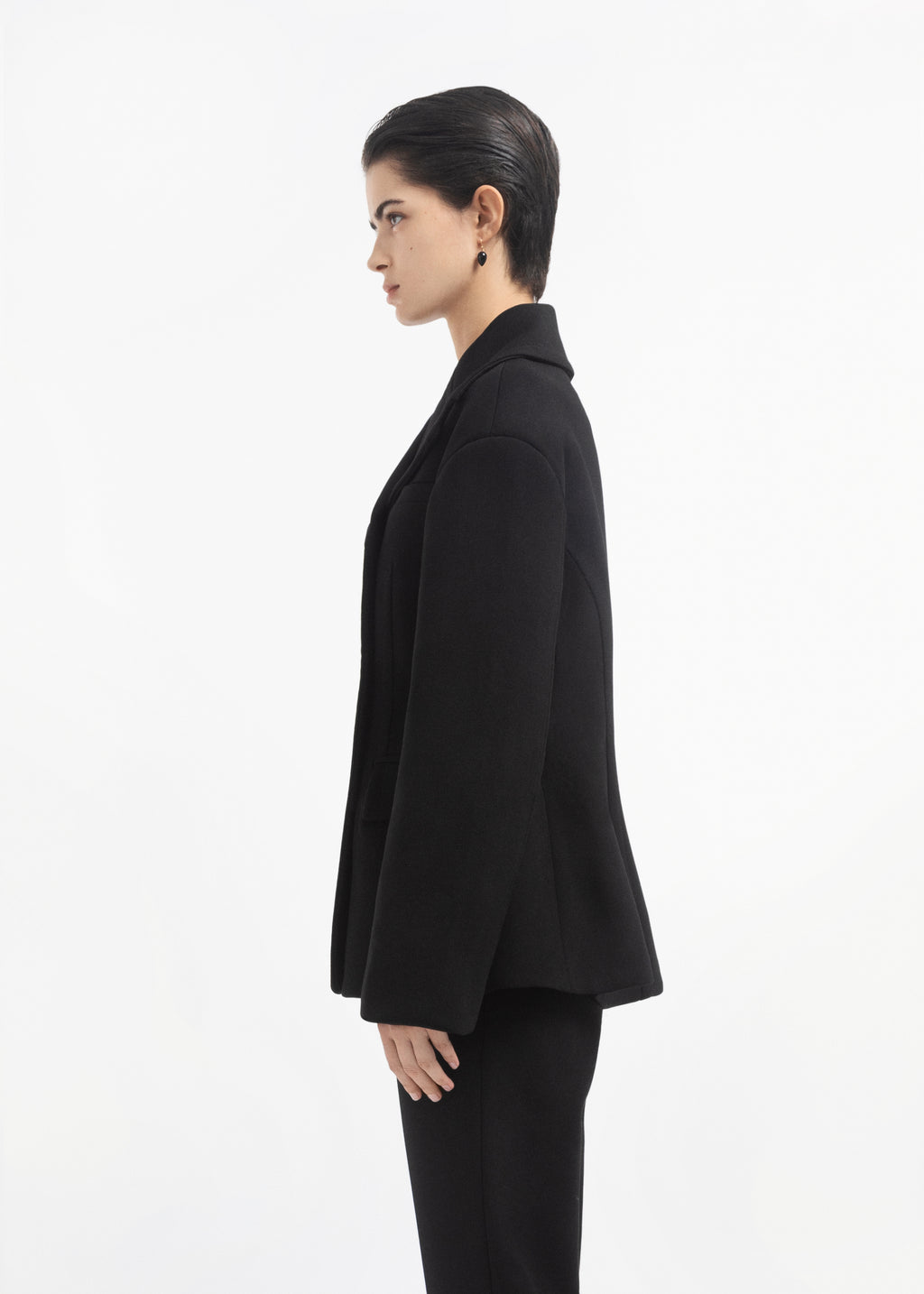 Double Breasted Peplum Jacket in Wool - Black - CO