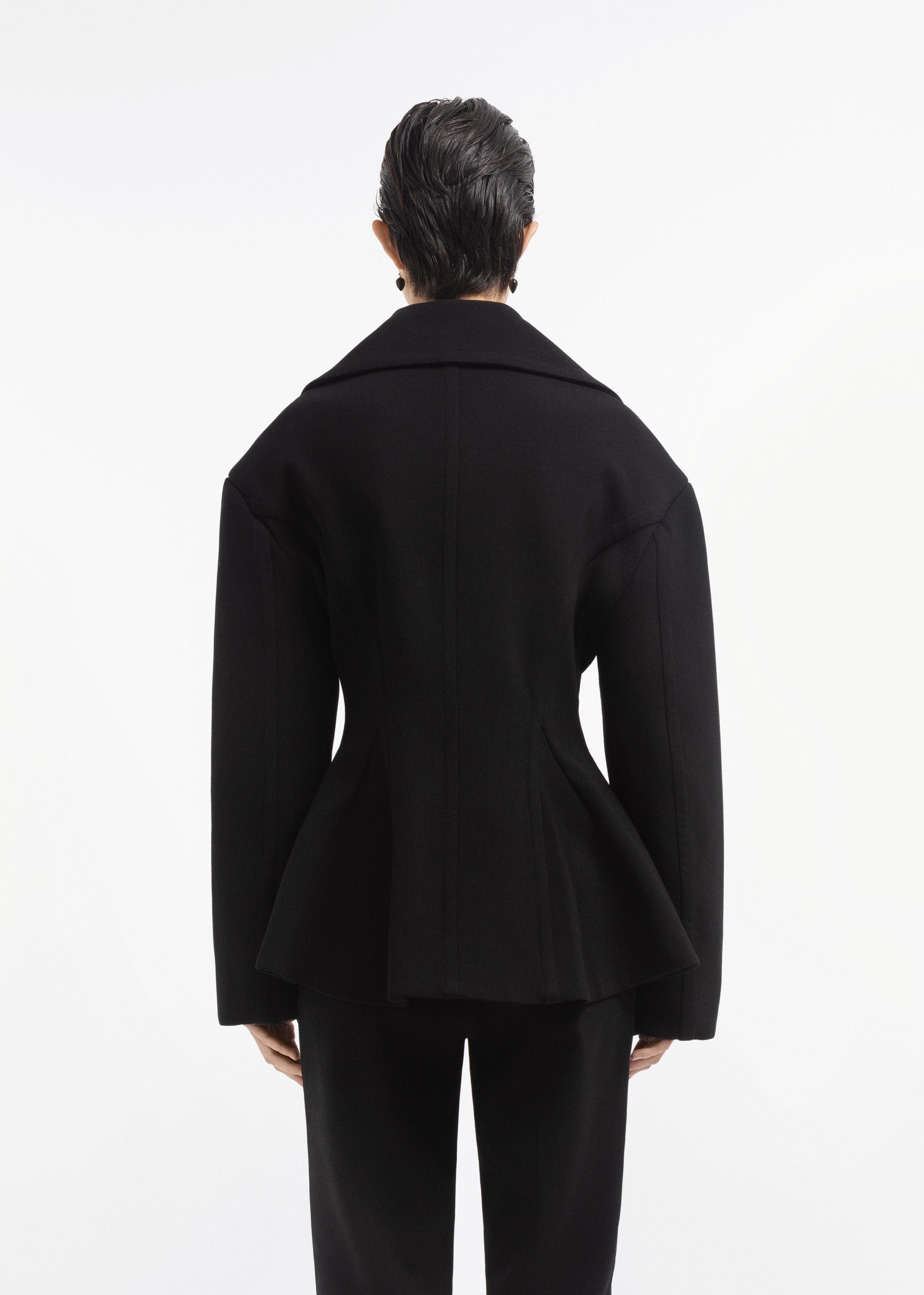 Double Breasted Peplum Jacket in Wool - Black