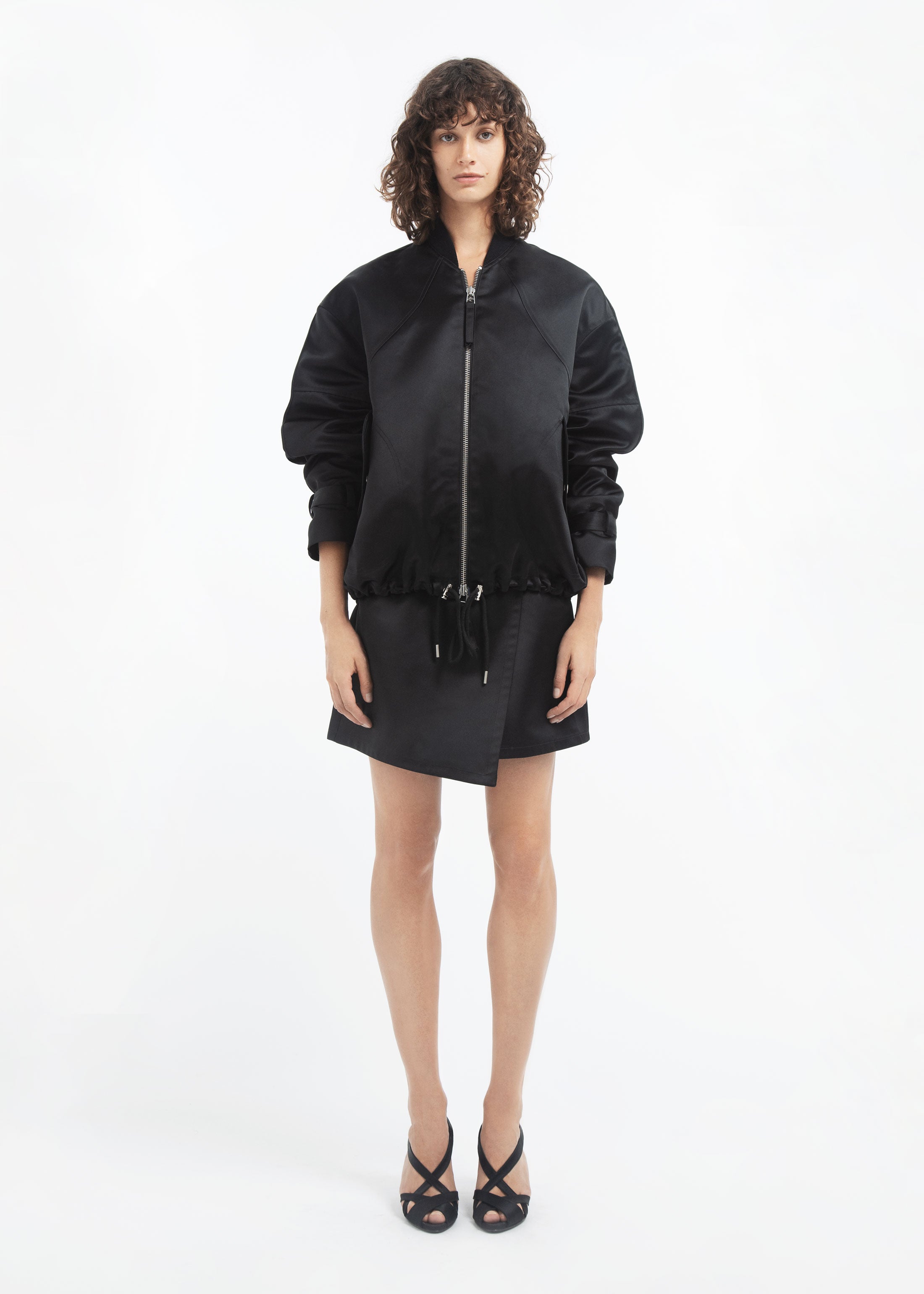 Sports Bomber in Duchess Satin - Black