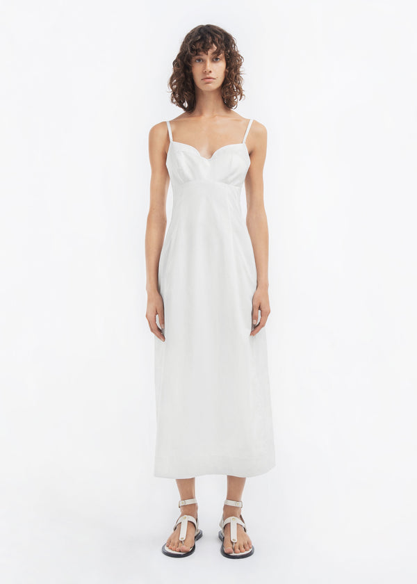 Bustier Midi Dress in Cotton Sateen - White - CO