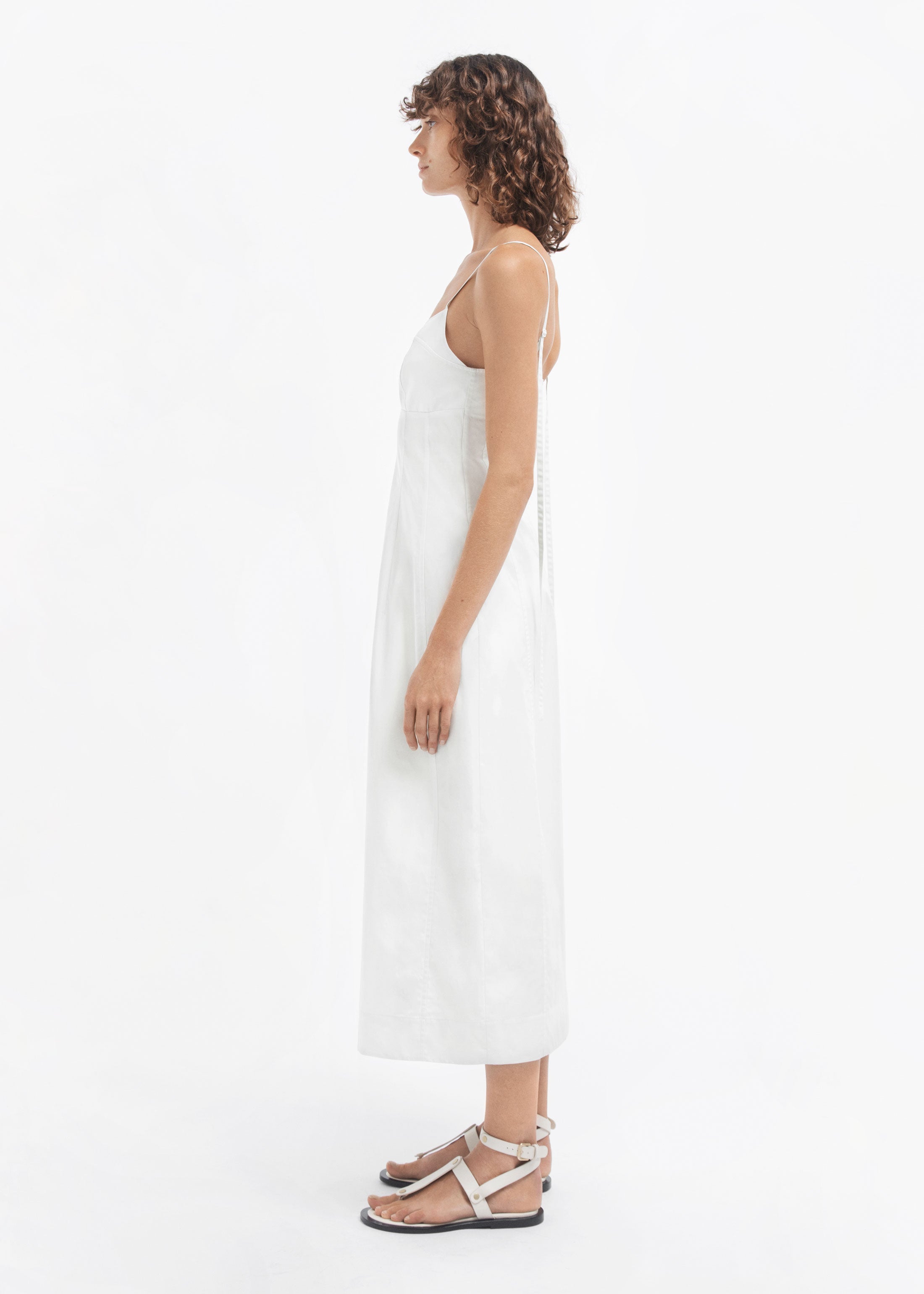 Bustier Midi Dress in Cotton Sateen - White