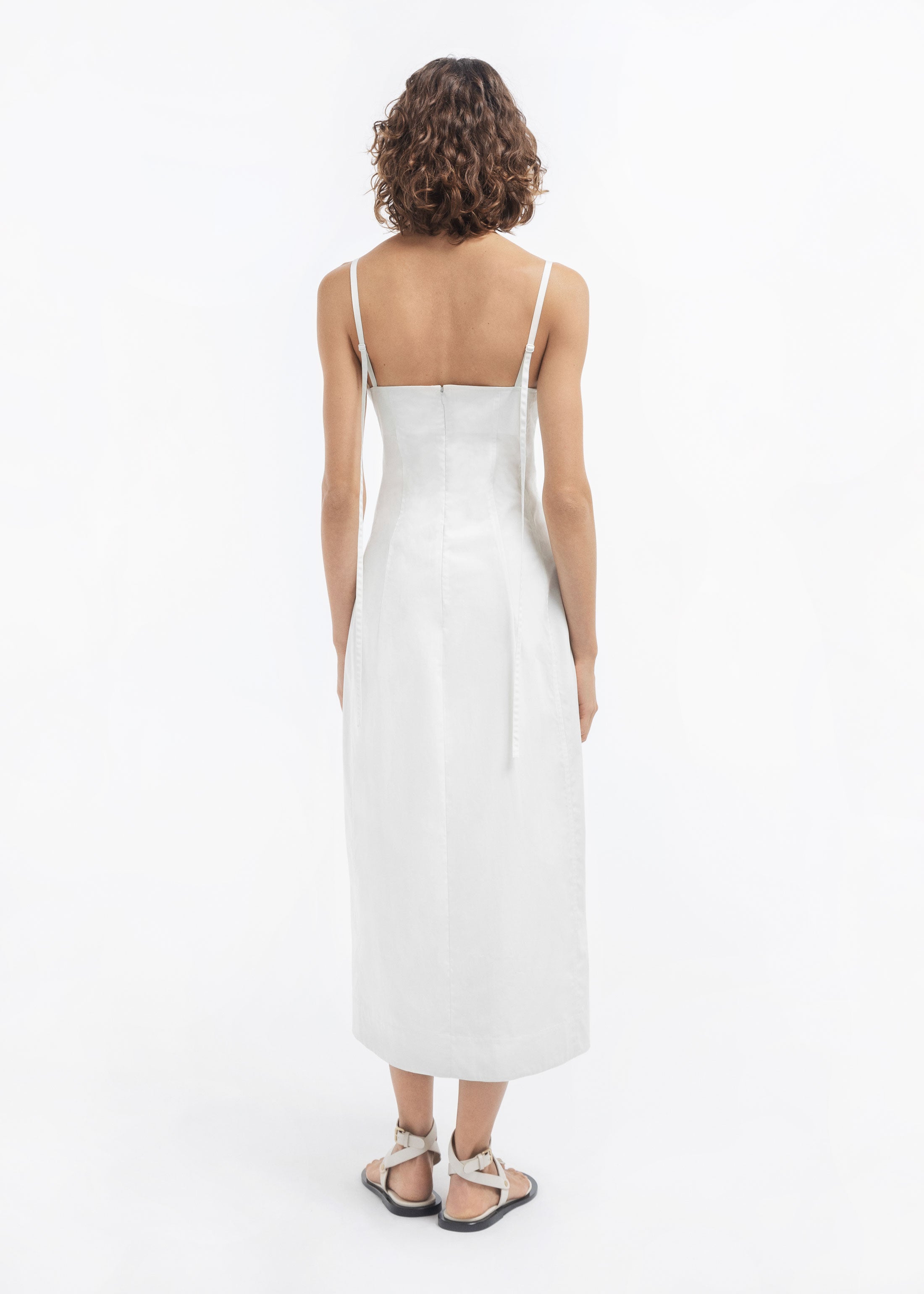 Bustier Midi Dress in Cotton Sateen - White