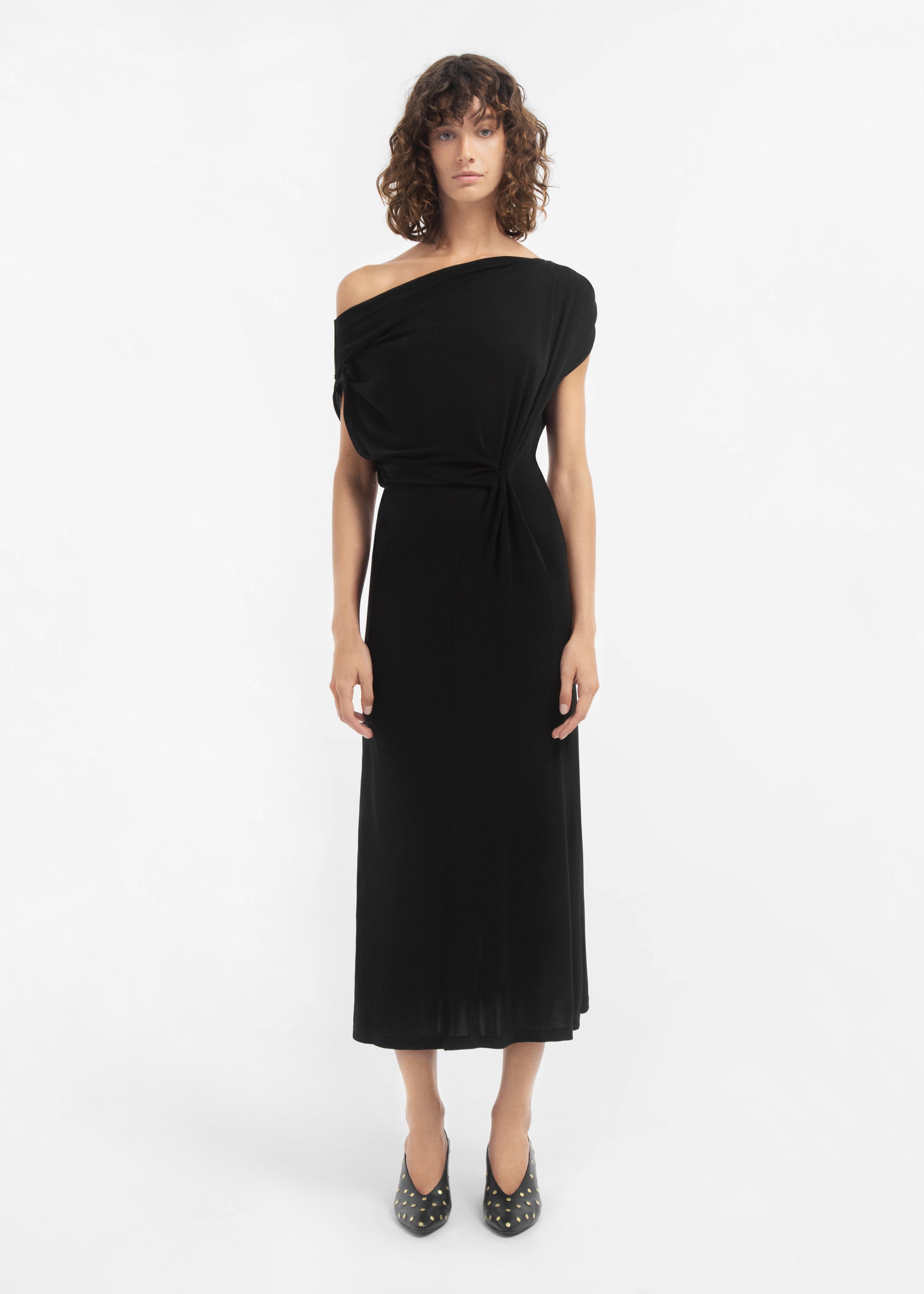 Draped Shoulder Dress in Jersey - Black